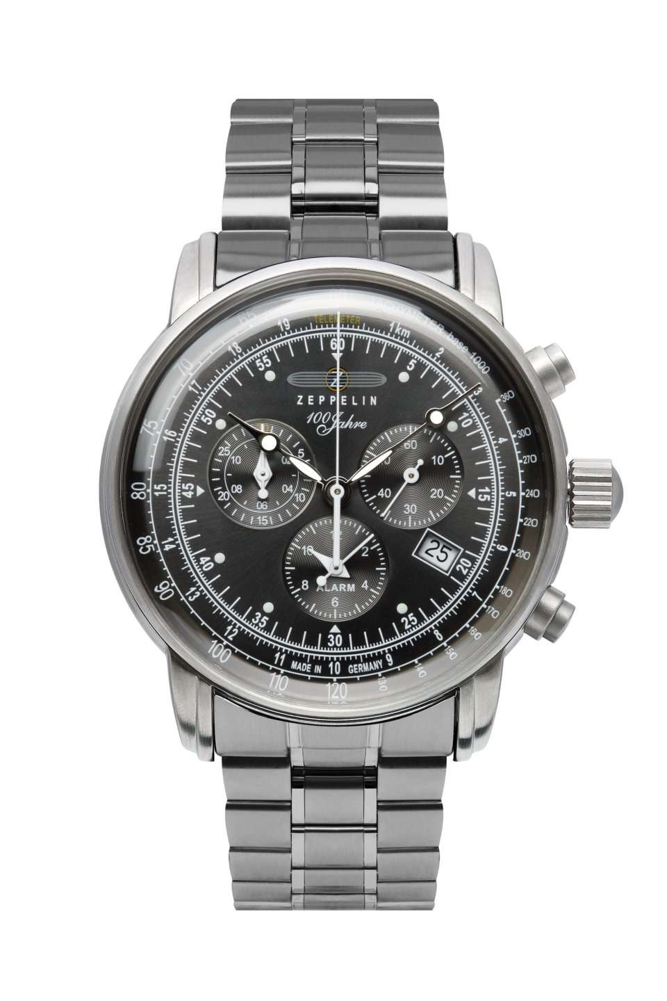 100 Jahre Chronograph Black with Metal Bracelet | Black Dial