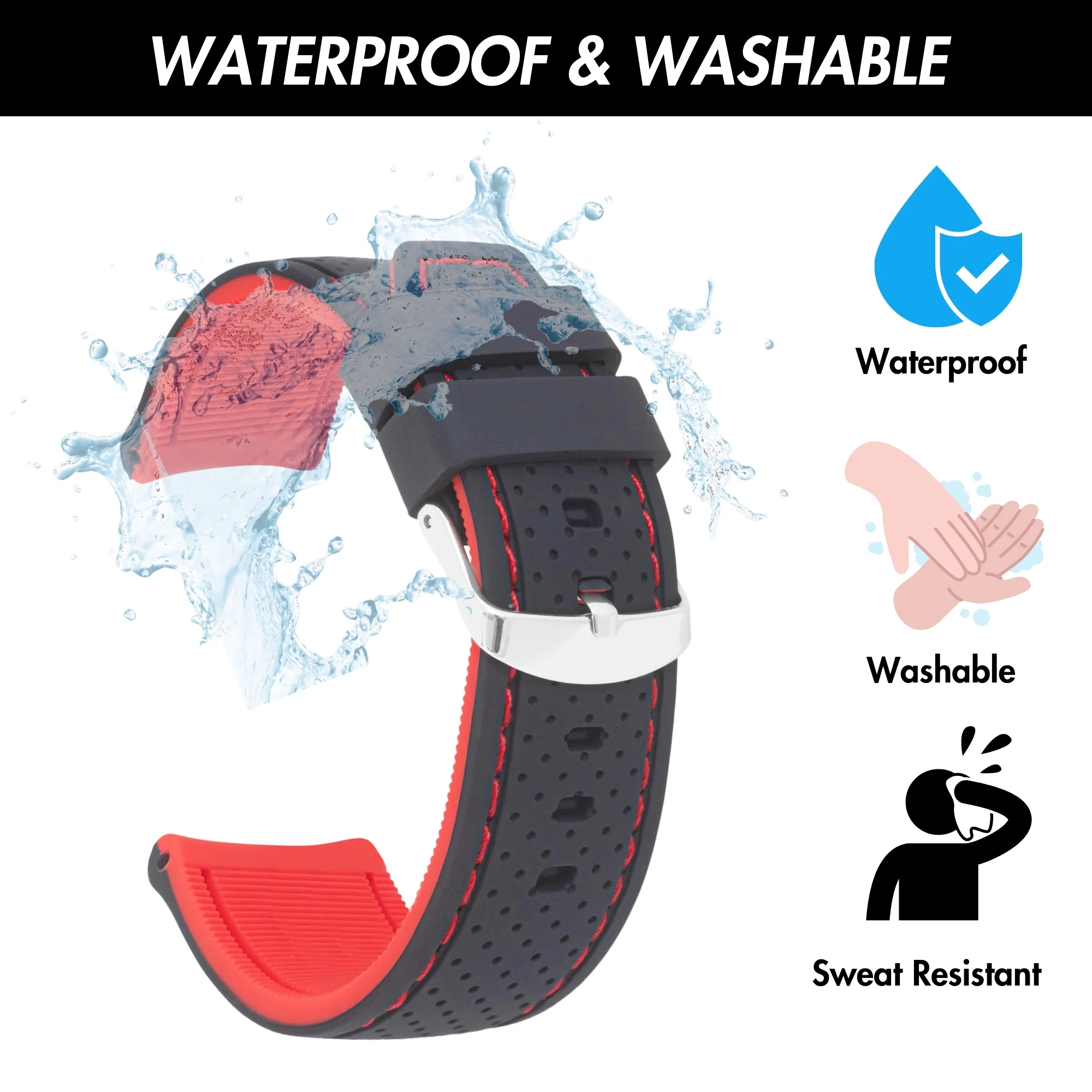 18mm Silicone Rally Strap, Perforated Black / White |  Dial - Image 3