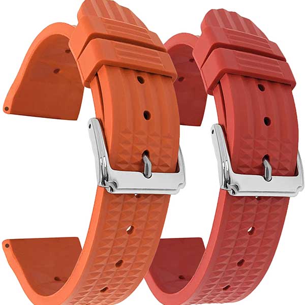 2 Pack - Vintage Rubber Diver Waffle Watch Bands Red and Orange, 20mm | Dial