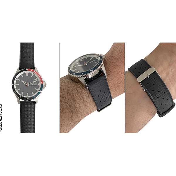 2 Pack - Vintage Rubber Diver Watch Bands ��� Tropical and Waffle Black and Grey, 20mm |  Dial - Image 3