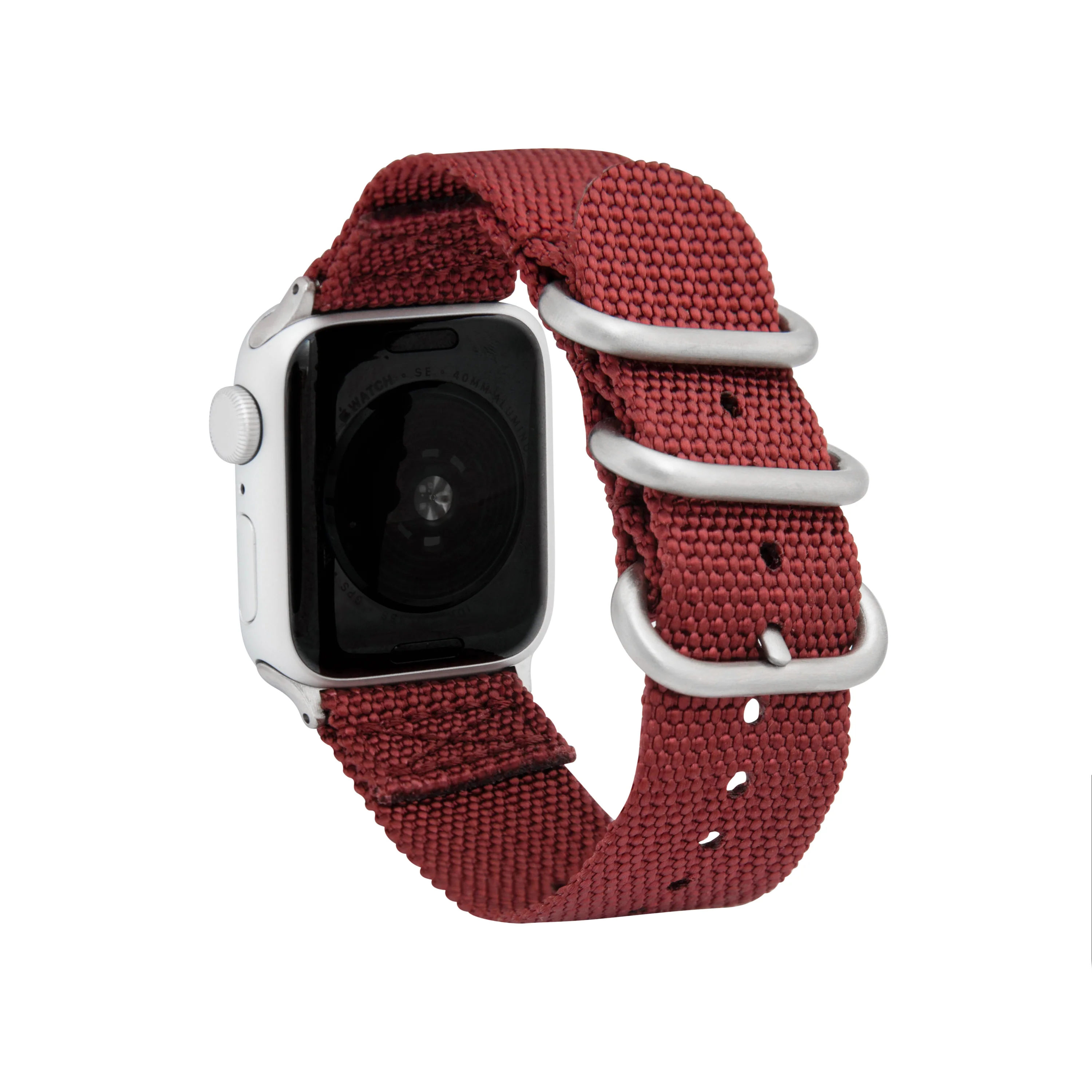 2 Piece Nylon Zulu Band for Apple Watch Series 8/7/6/5/4/3/2/1/SE Burgundy (38mm | 40mm | 41mm) | Dial