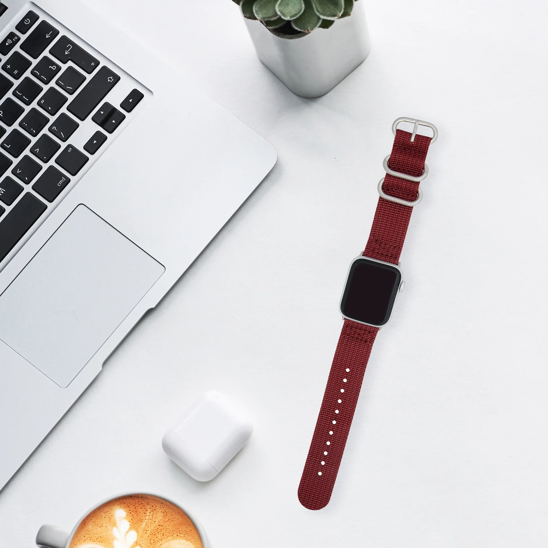2 Piece Nylon Zulu Band for Apple Watch Series 8/7/6/5/4/3/2/1/SE Burgundy (38mm | 40mm | 41mm) | Dial - Image 4