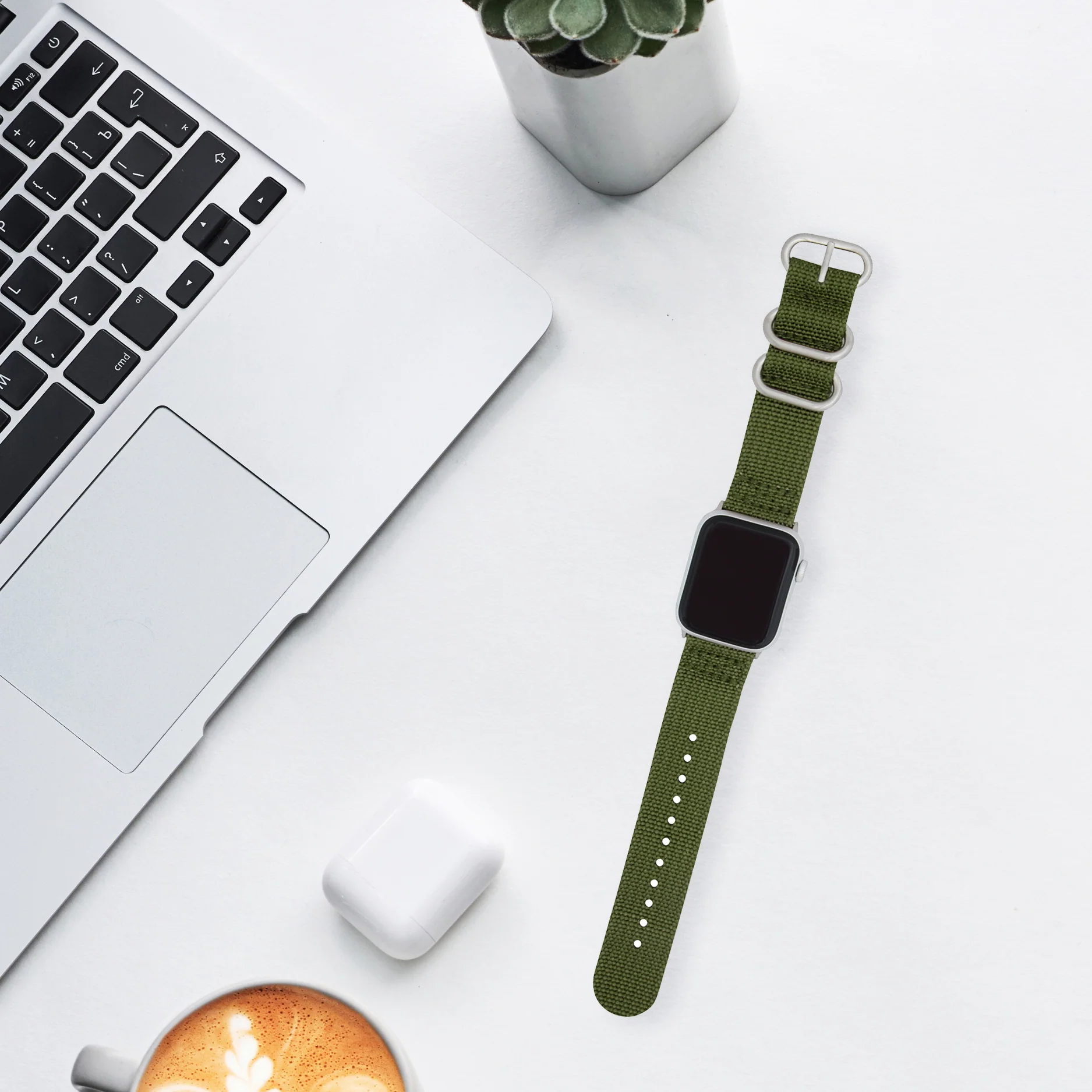 2 Piece Nylon Zulu Band for Apple Watch Series 8/7/6/5/4/3/2/1/SE Army Green (38mm | 40mm | 41mm) | Dial - Image 4