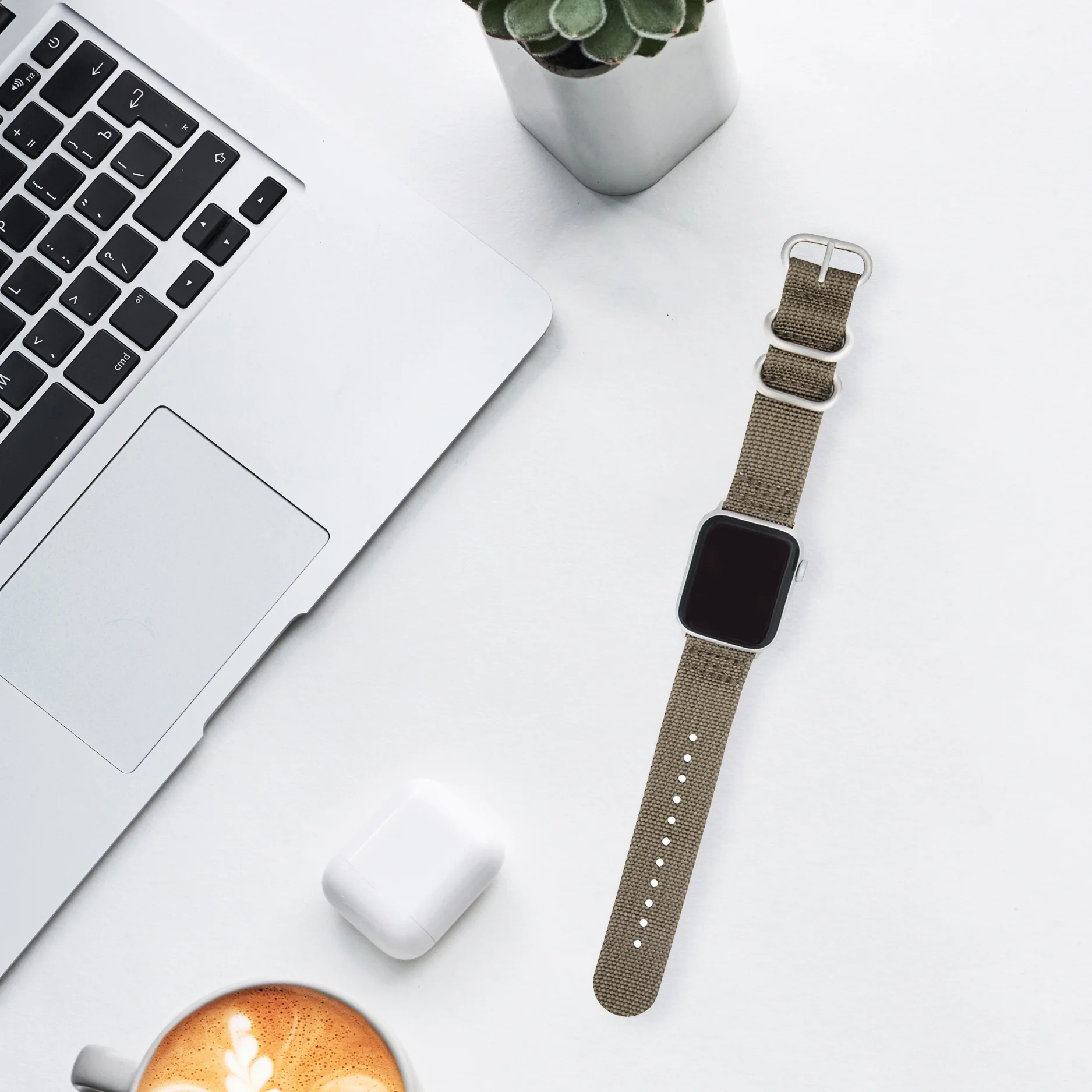 2 Piece Nylon Zulu Band for Apple Watch Ultra & Series 8/7/6/5/4/3/2/1/SE Beige (42mm | 44mm | 45mm | 49mm) | Dial - Image 4
