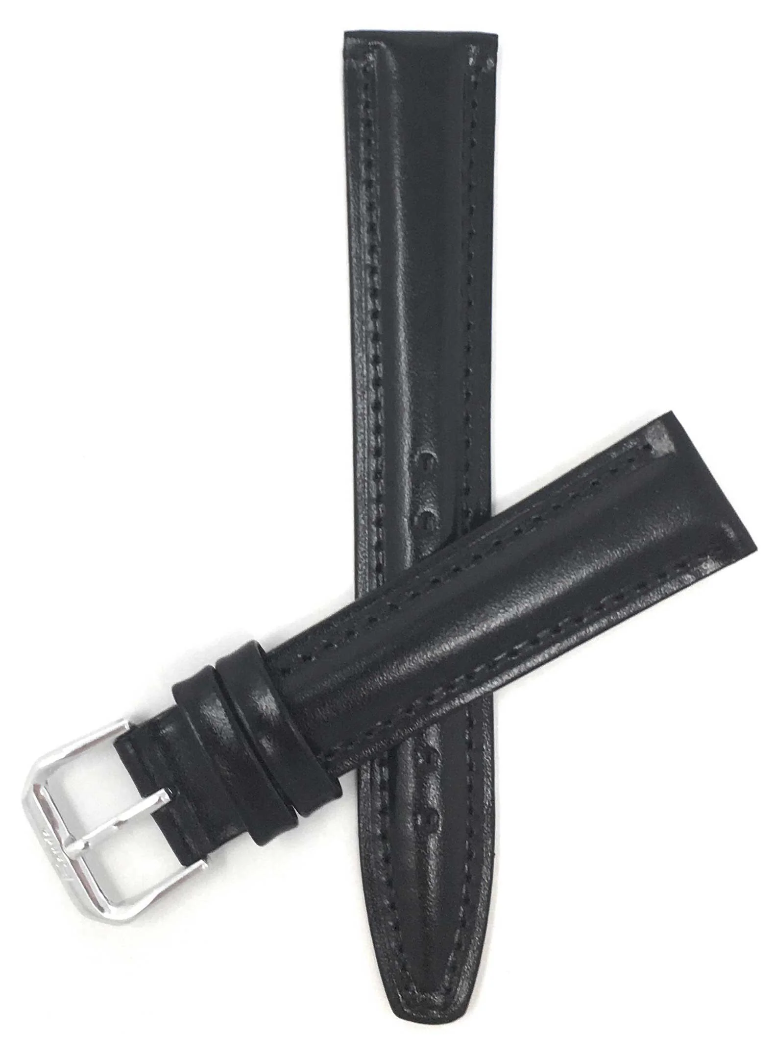 200 | 18mm Black Italian Leather Watch Band - Classic - Padded 18mm / Black / Silver Buckle | Dial