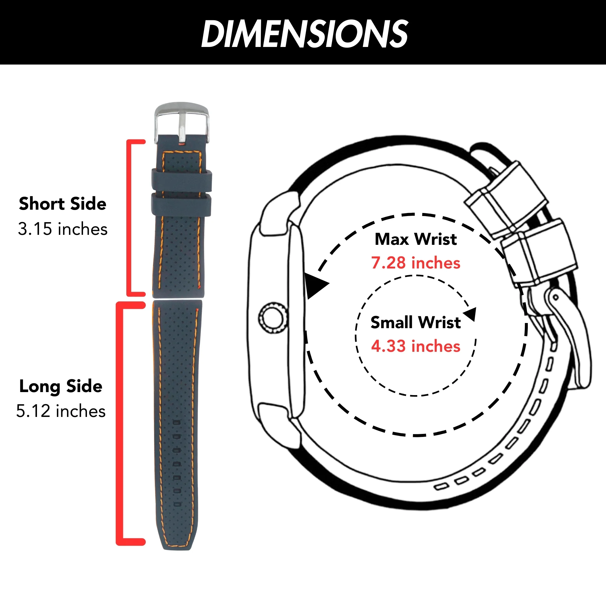 20mm Silicone Rally Strap, Perforated Black / Blue |  Dial - Image 4
