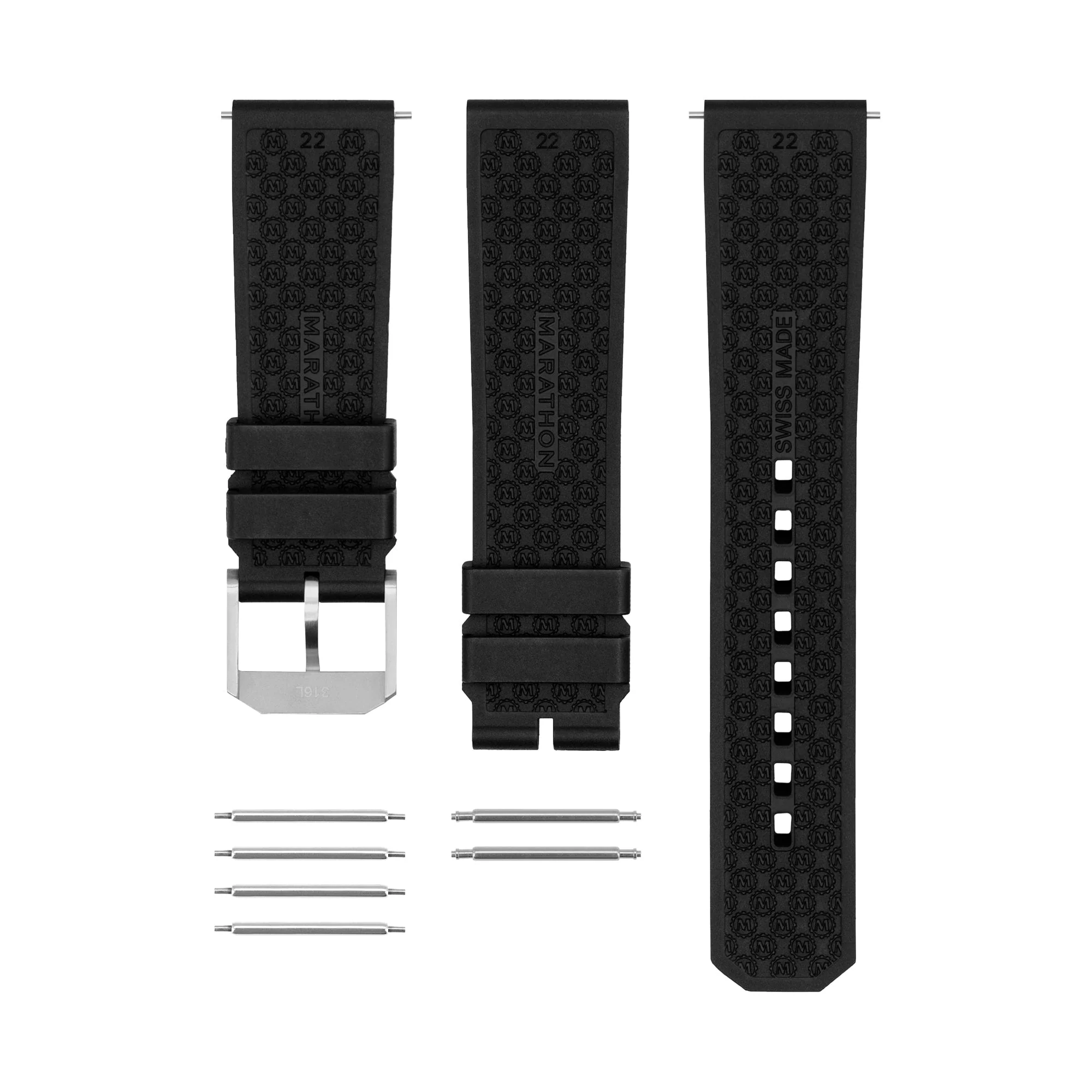 3-PIECE RUBBER STRAP KIT, BLACK, 22MM BLACK RUBBER/3PC 22MM - Image 3