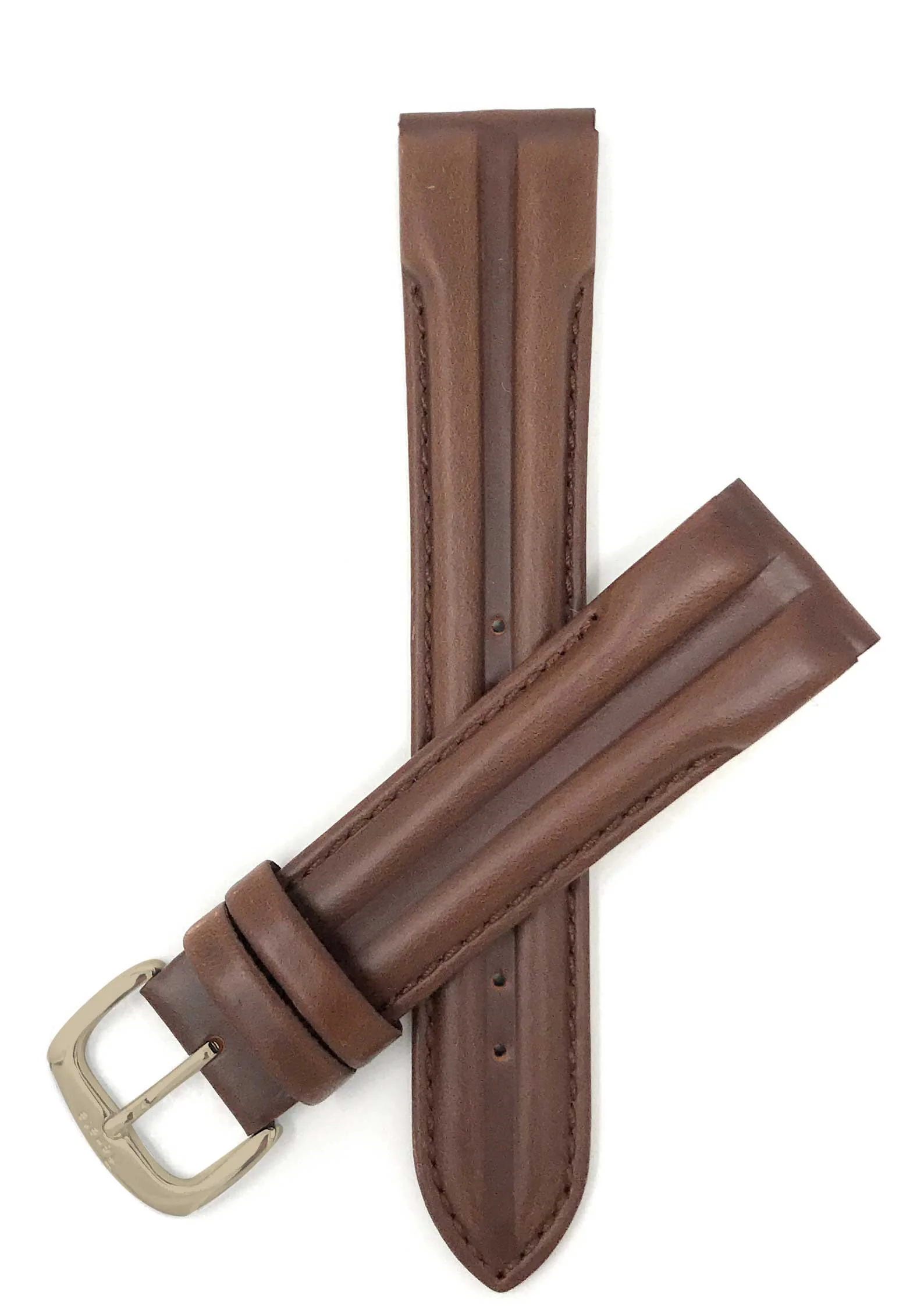 409 | 18mm Brown Leather Watch Band - Classic - Padded 18mm / Brown / Gold Buckle | Dial