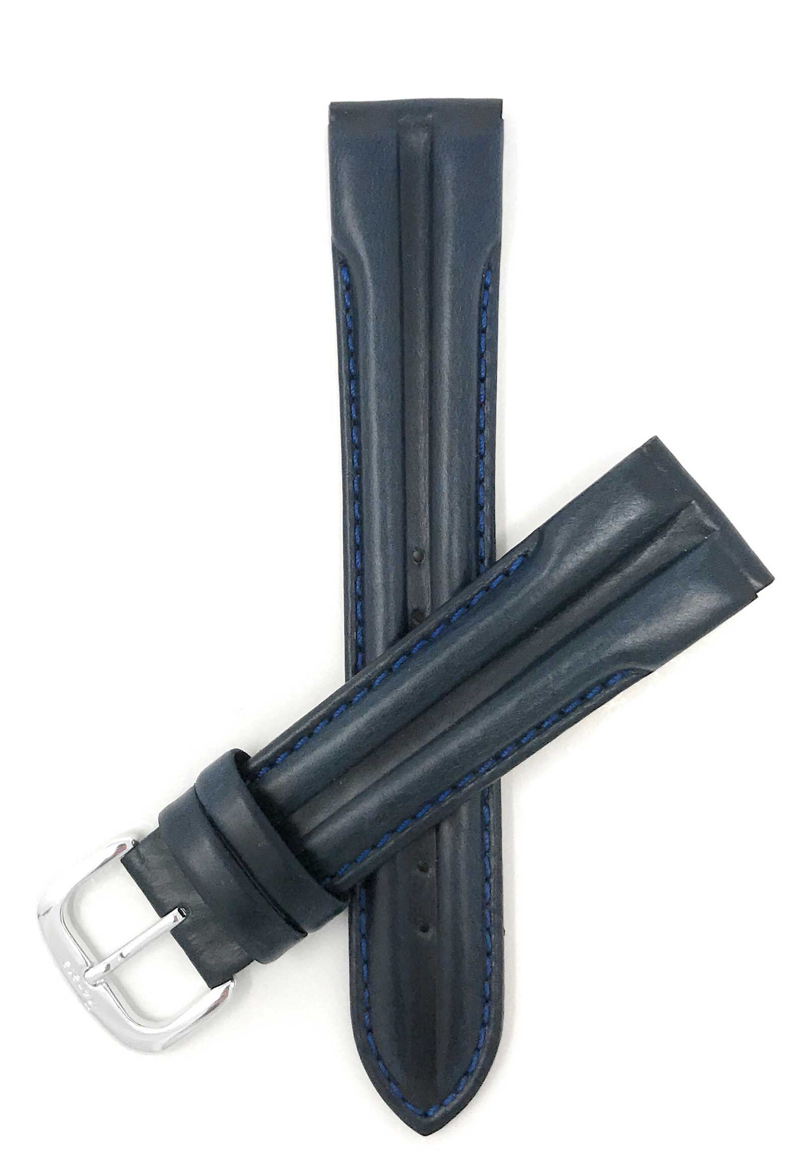 409 | 20mm Blue Italian Leather Watch Band - Classic - Padded 20mm / Blue / Silver Buckle | Dial