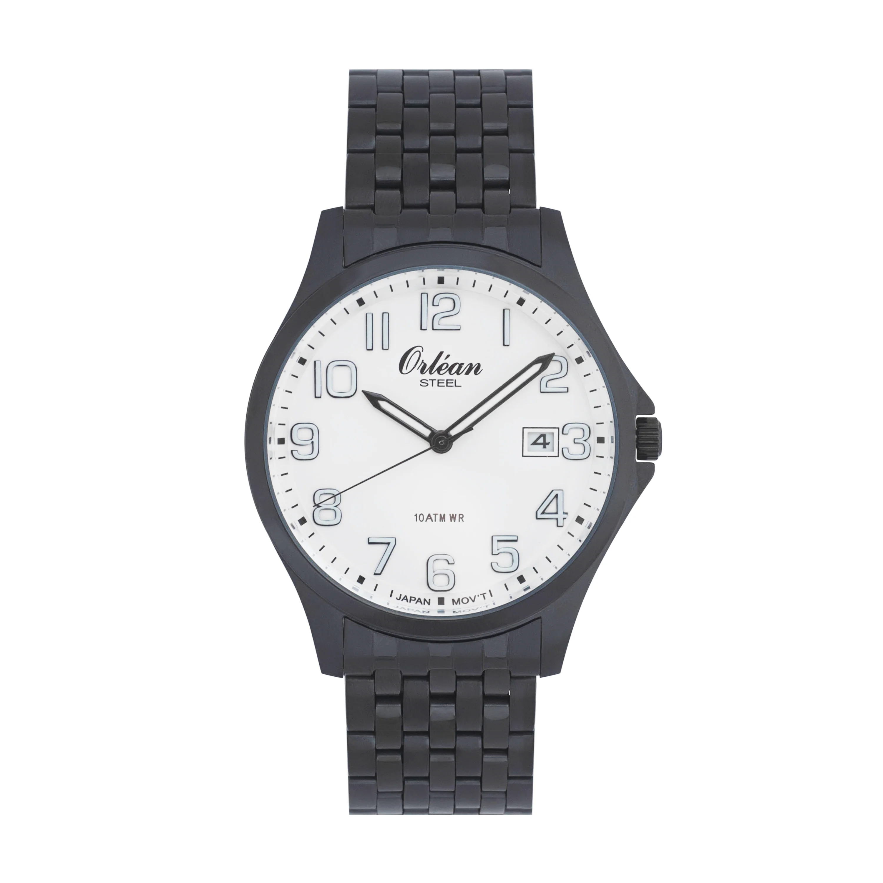 40mm Analog Easy Read Mens Watch, Full Stainless Steel, Japanese Quartz Movement, Date - ME3435 Black / White Dial | White Dial