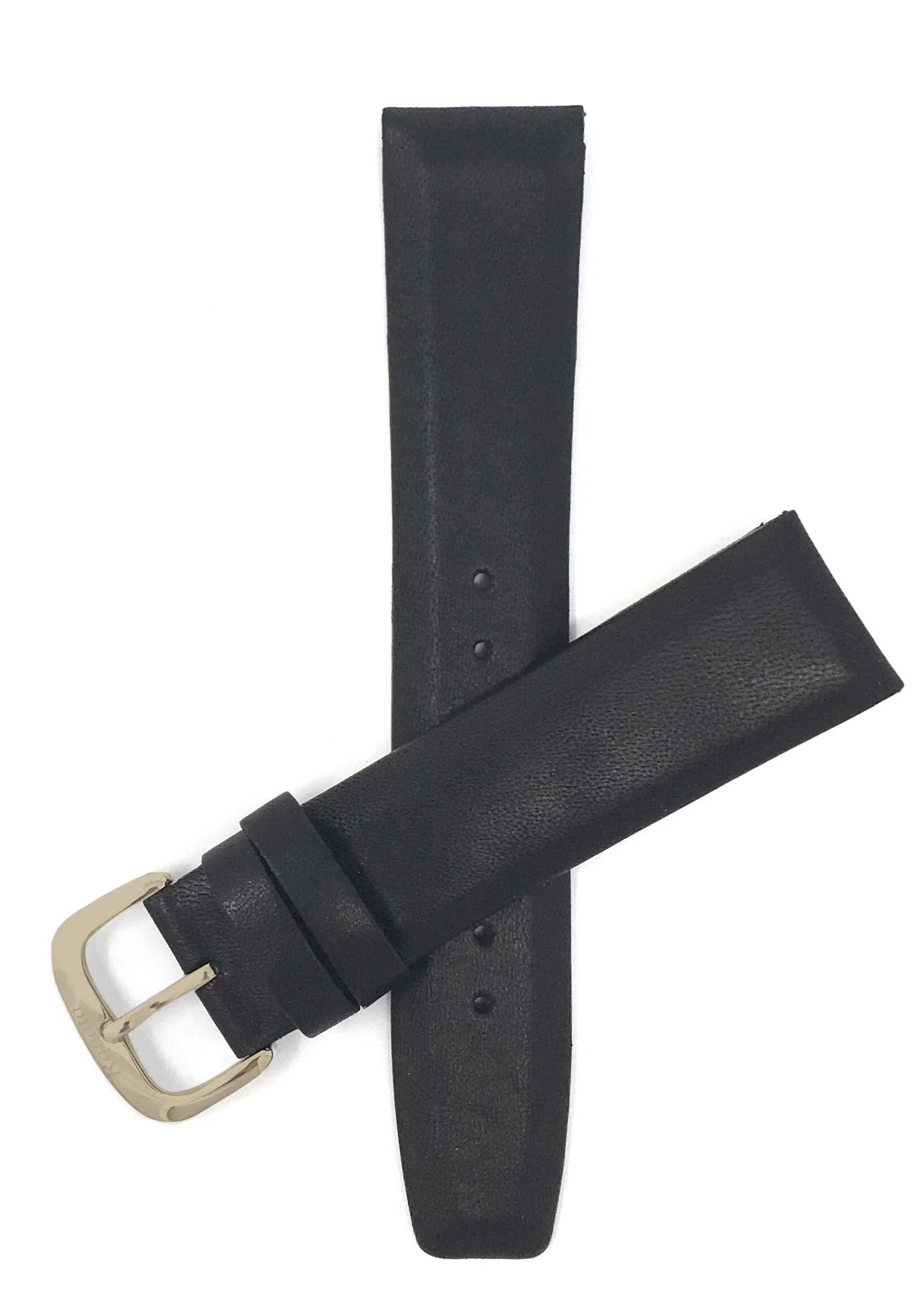 415 | 20mm Black Leather Watch Band - Classic - Padded 20mm / Black / Gold Buckle | Dial