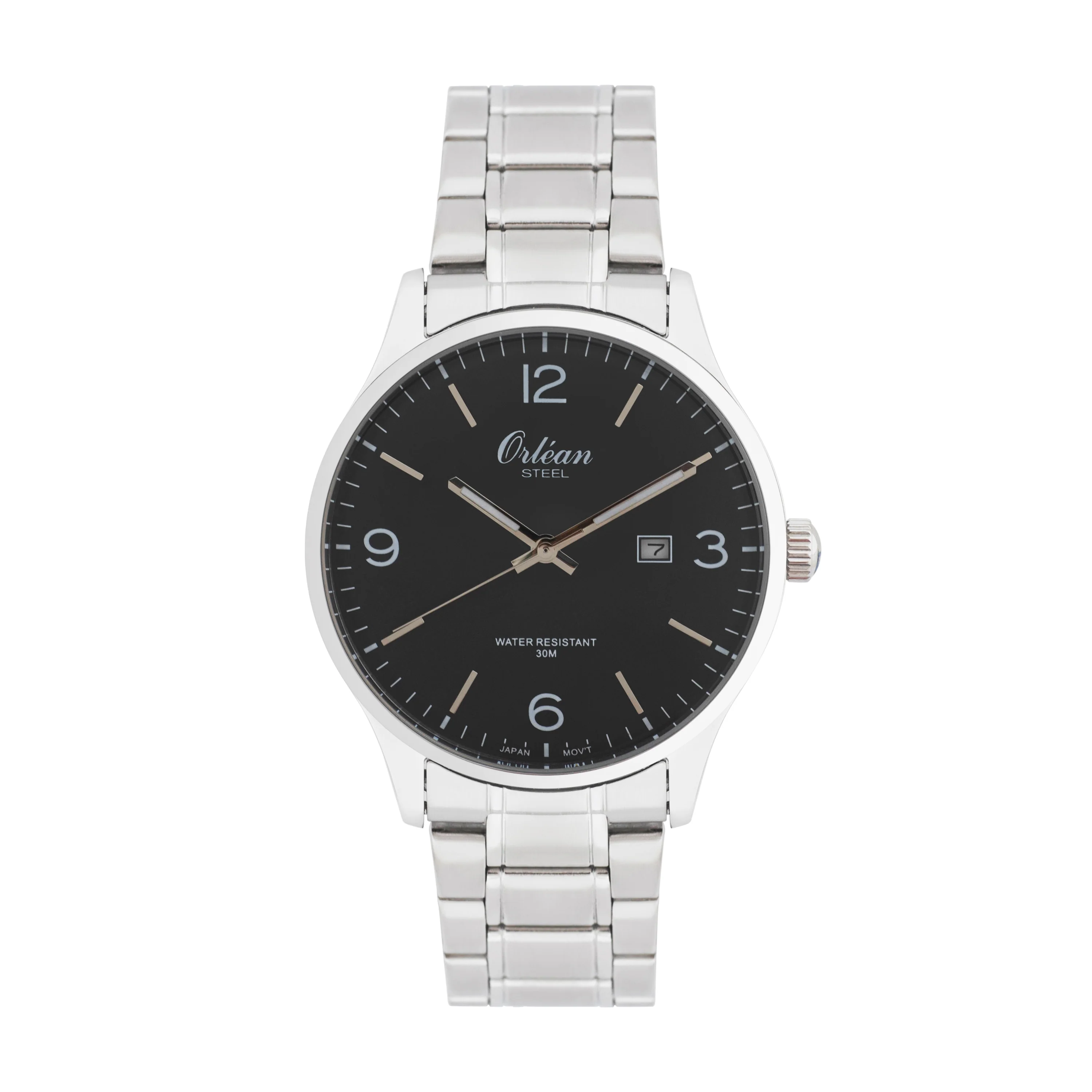 41mm Analog Mens Watch, Full Stainless Steel, Black Dial, Japanese Quartz Movement, Date - ME3426 Silver / Black Dial | Black Dial