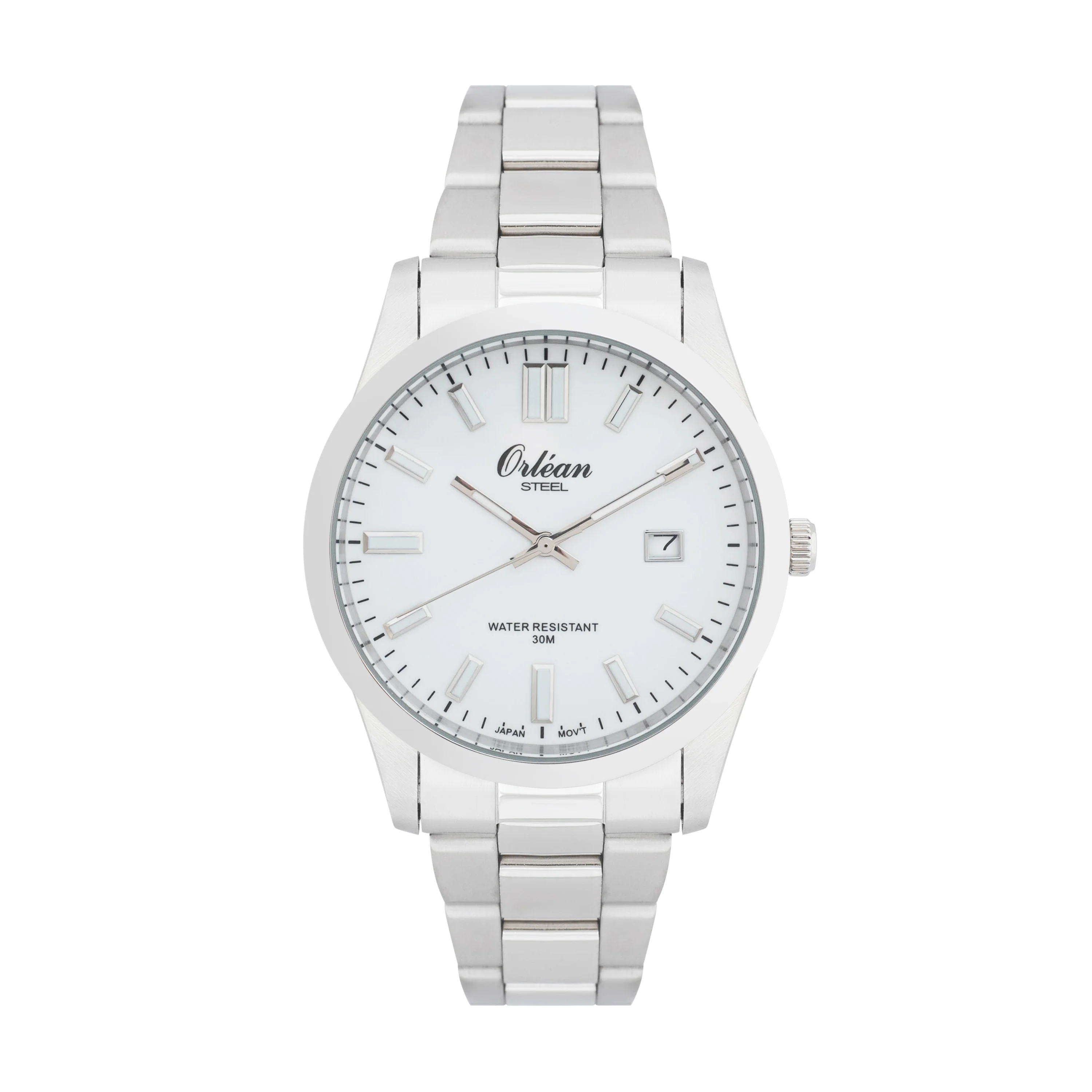 41mm Analog Mens Watch, Full Stainless Steel, Japanese Quartz Movement, Date - ME3414 Silver / White Dial | White Dial