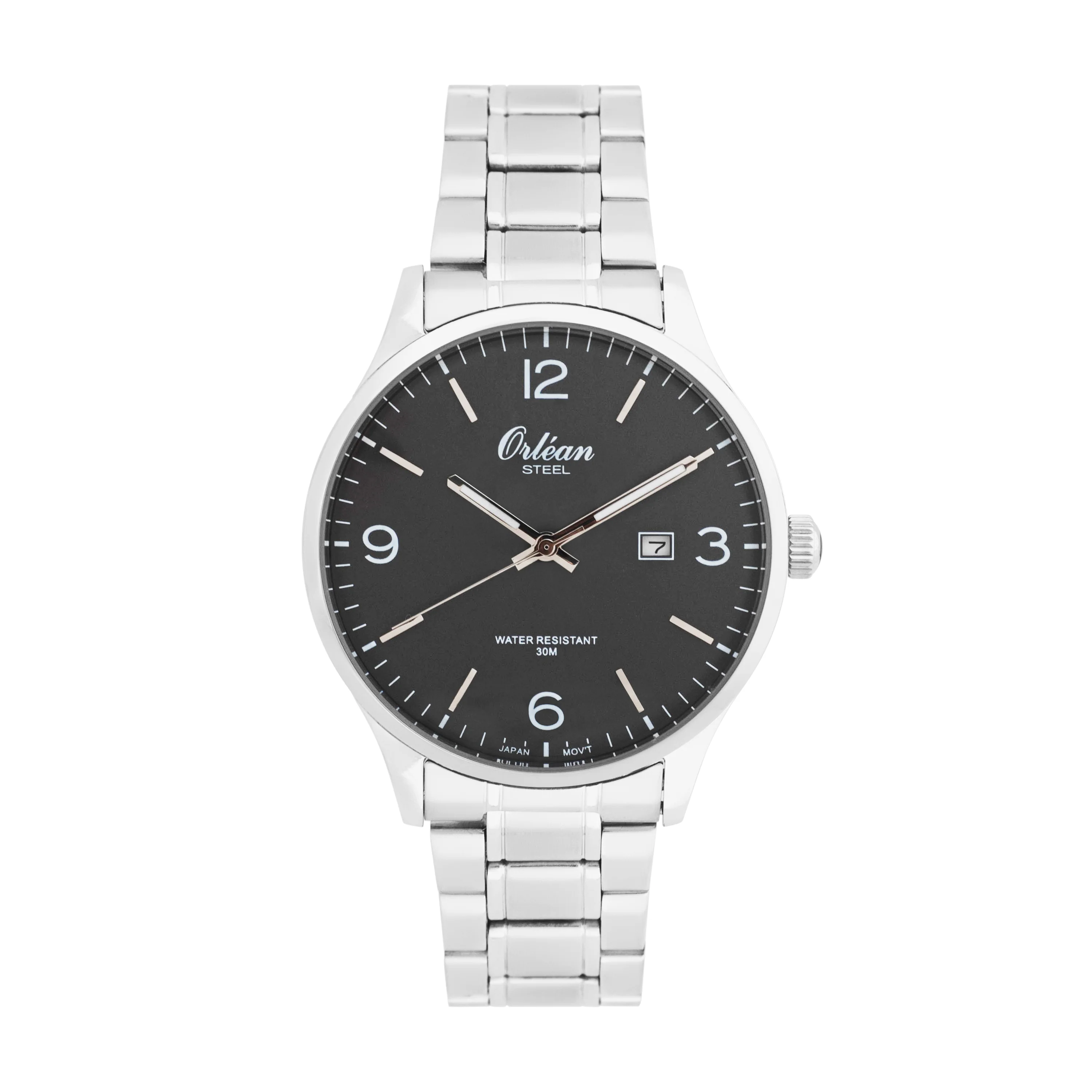 41mm Analog Mens Watch, Full Stainless Steel, Japanese Quartz Movement, Date - ME3428 Silver / Grey Dial | Gray Dial