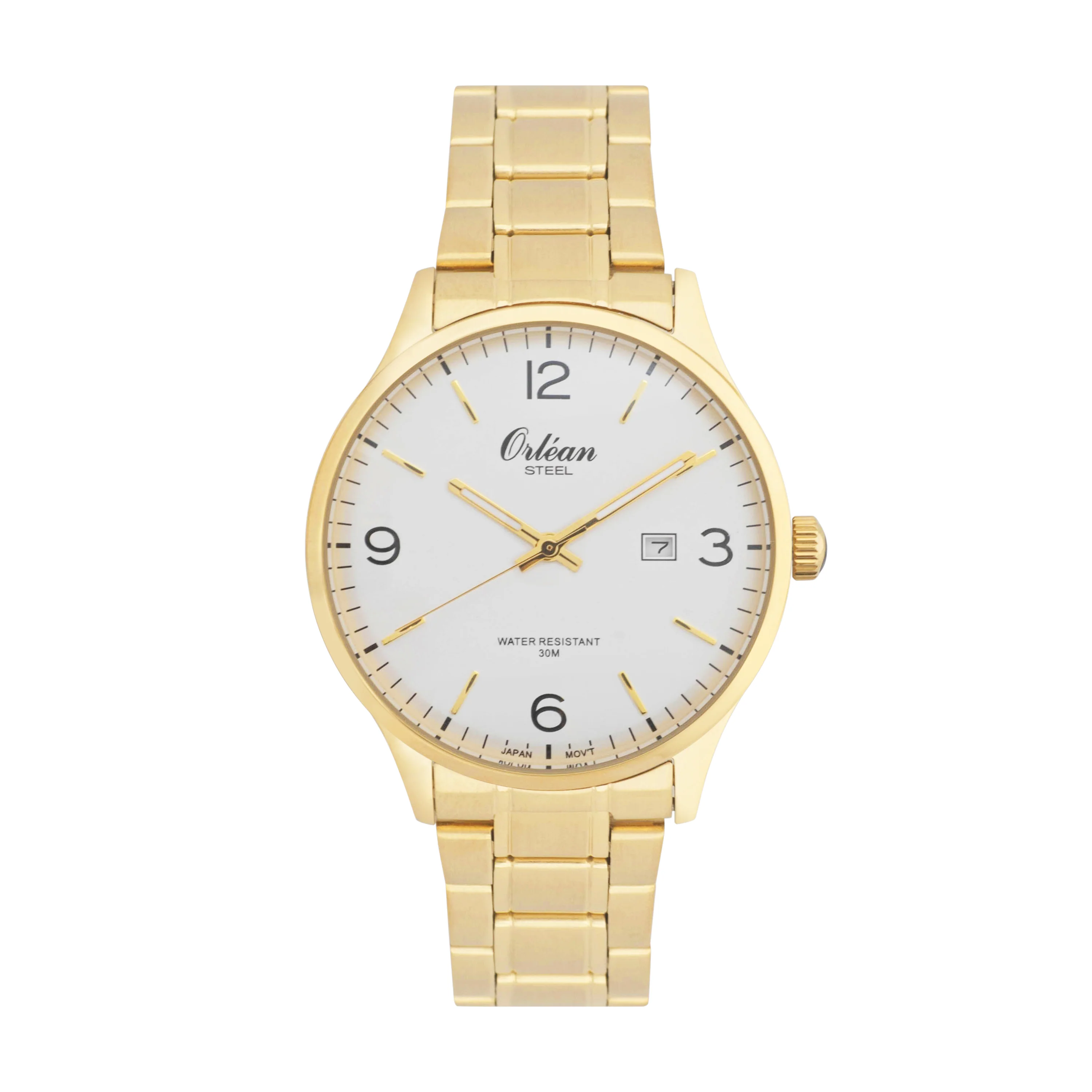 41mm Analog Mens Watch, Gold Tone Full Stainless Steel, Japanese Quartz Movement, Date - ME3431 Gold / White Dial | White Dial