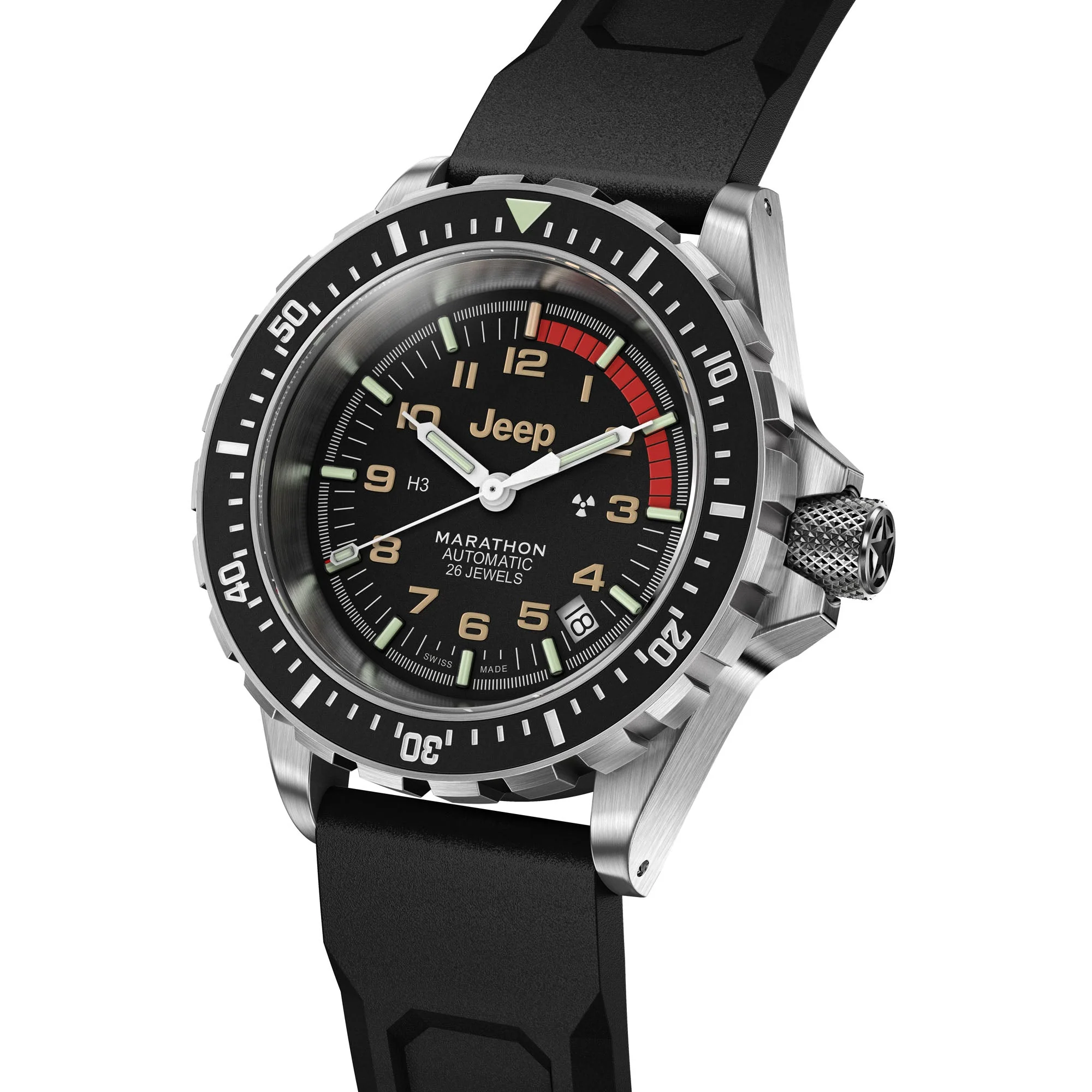 41mm JEEP RUBICON GSAR, SS, COL: SS/BKSS 3PC RUBBER JEEP GSAR ON BLACK 3PC RUBBER STRAP | Black Dial - Image 2