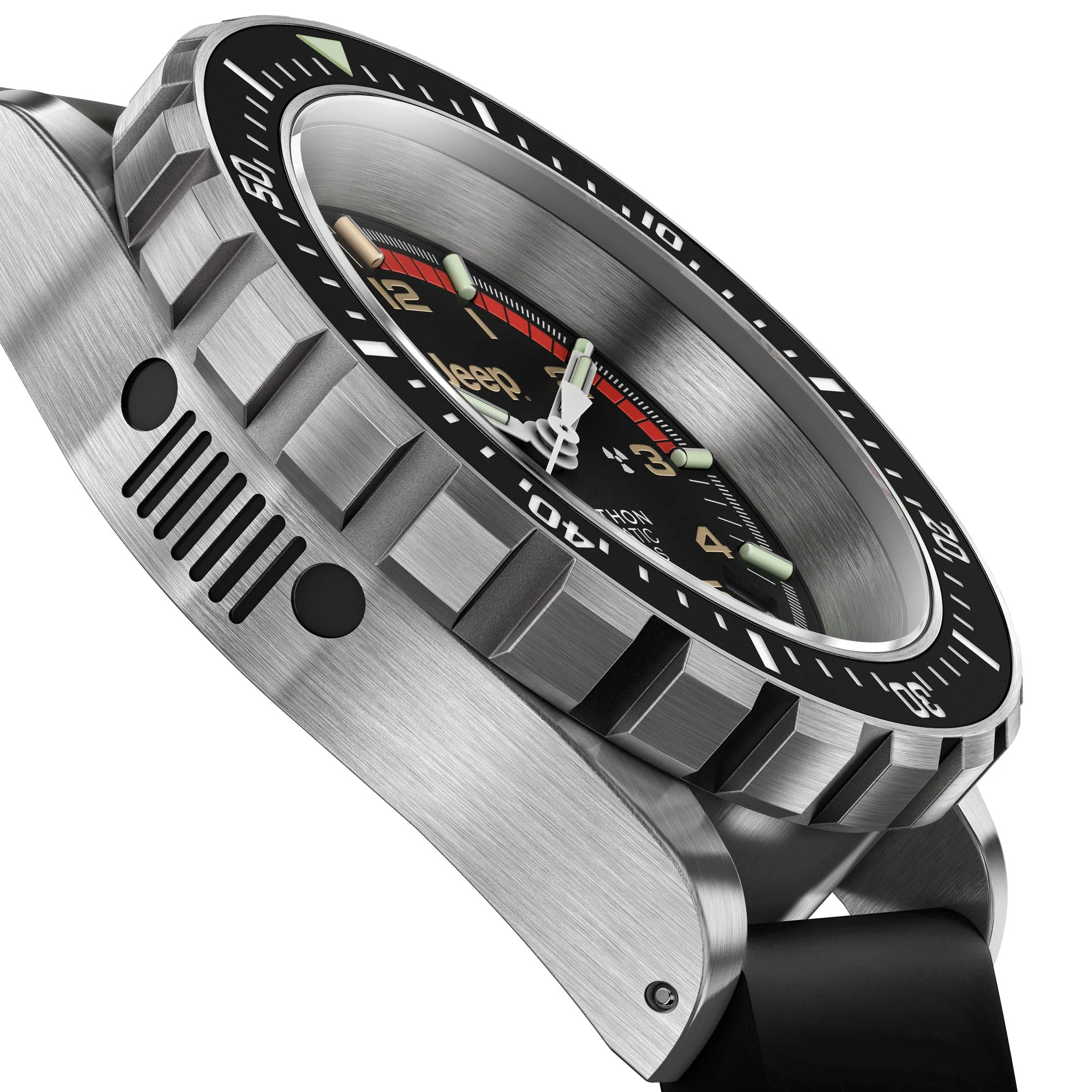 41mm JEEP RUBICON GSAR, SS, COL: SS/BKSS 3PC RUBBER JEEP GSAR ON BLACK 3PC RUBBER STRAP | Black Dial - Image 3