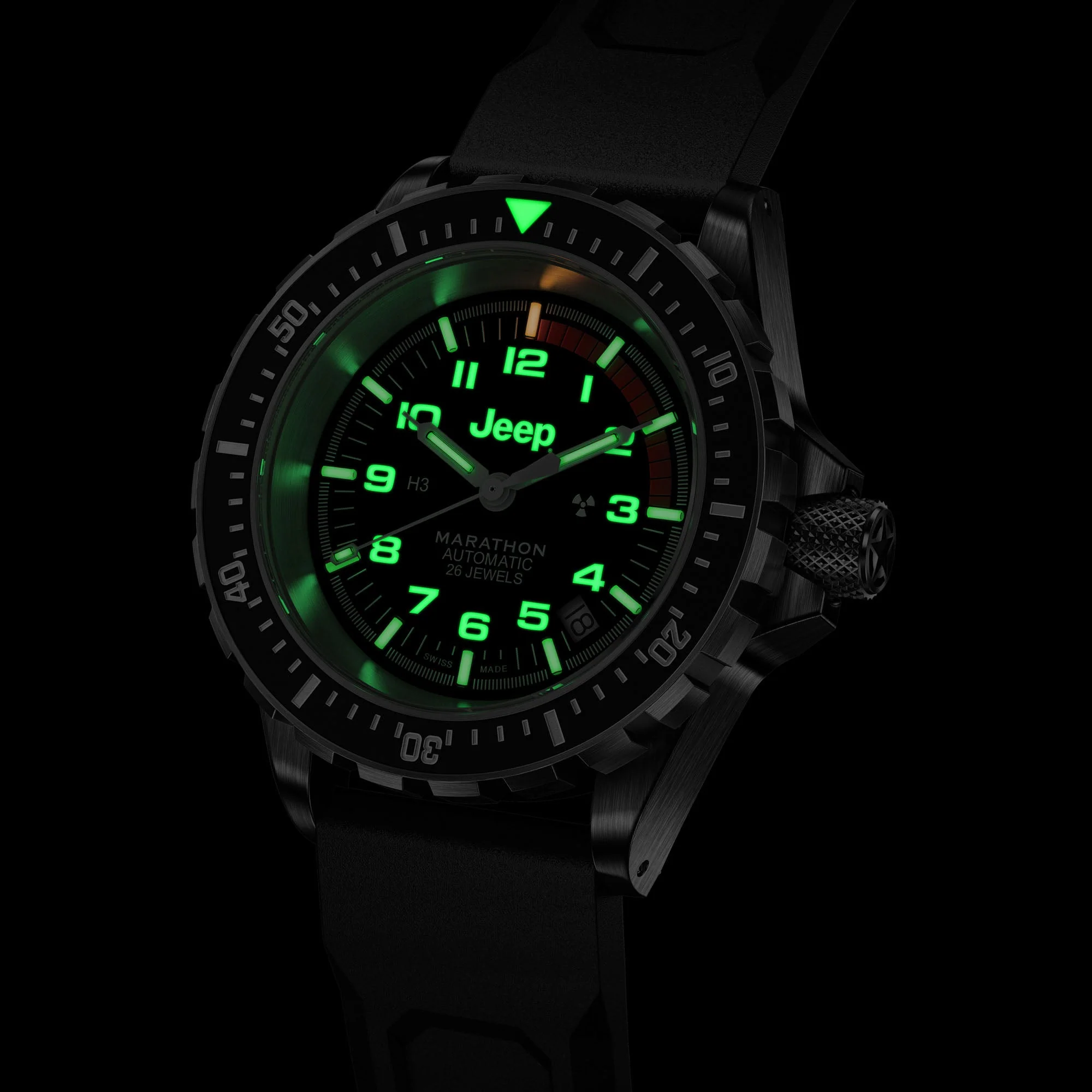 41mm JEEP RUBICON GSAR, SS, COL: SS/BKSS 3PC RUBBER JEEP GSAR ON BLACK 3PC RUBBER STRAP | Black Dial - Image 4