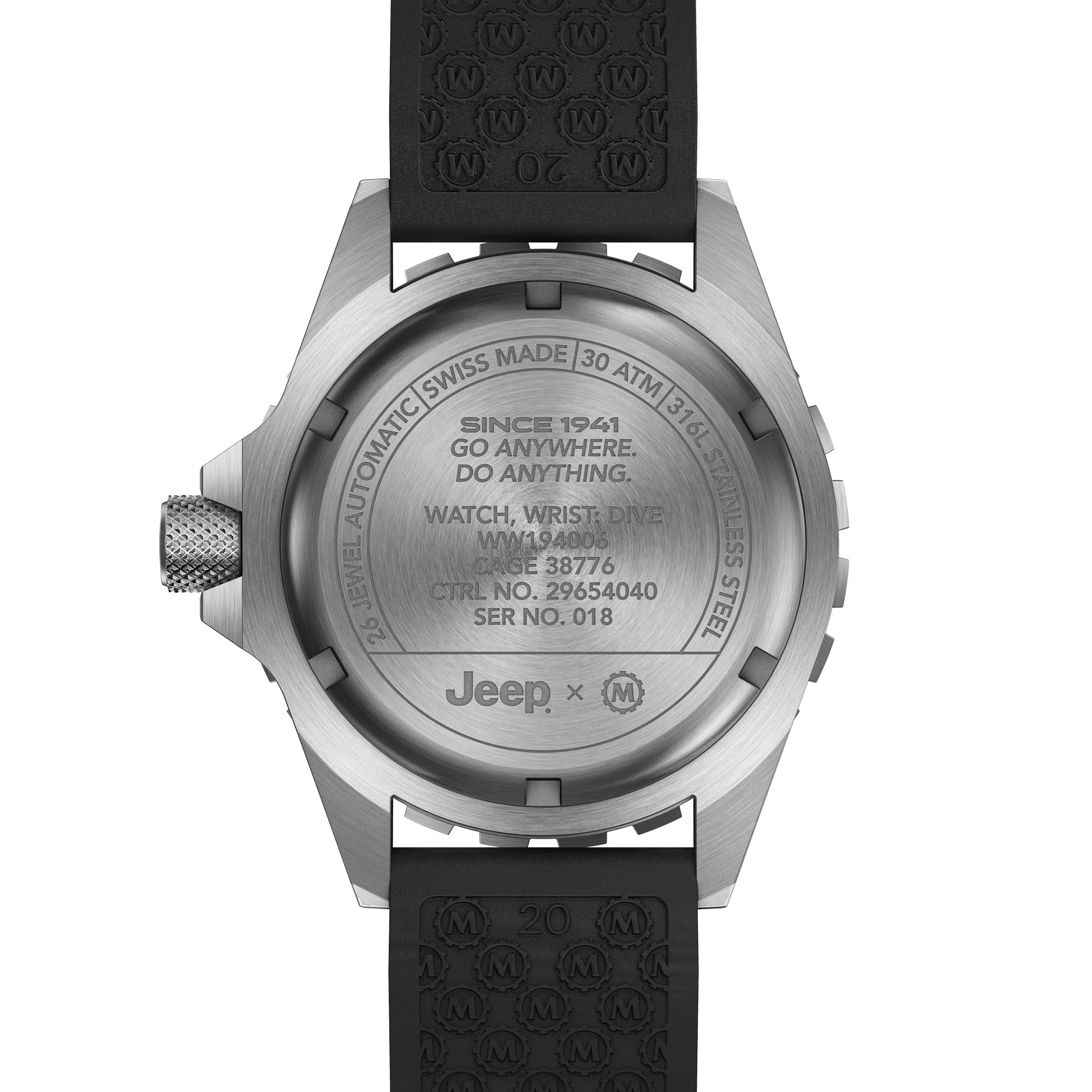 41mm JEEP RUBICON GSAR, SS, COL: SS/BKSS 3PC RUBBER JEEP GSAR ON BLACK 3PC RUBBER STRAP | Black Dial - Image 5