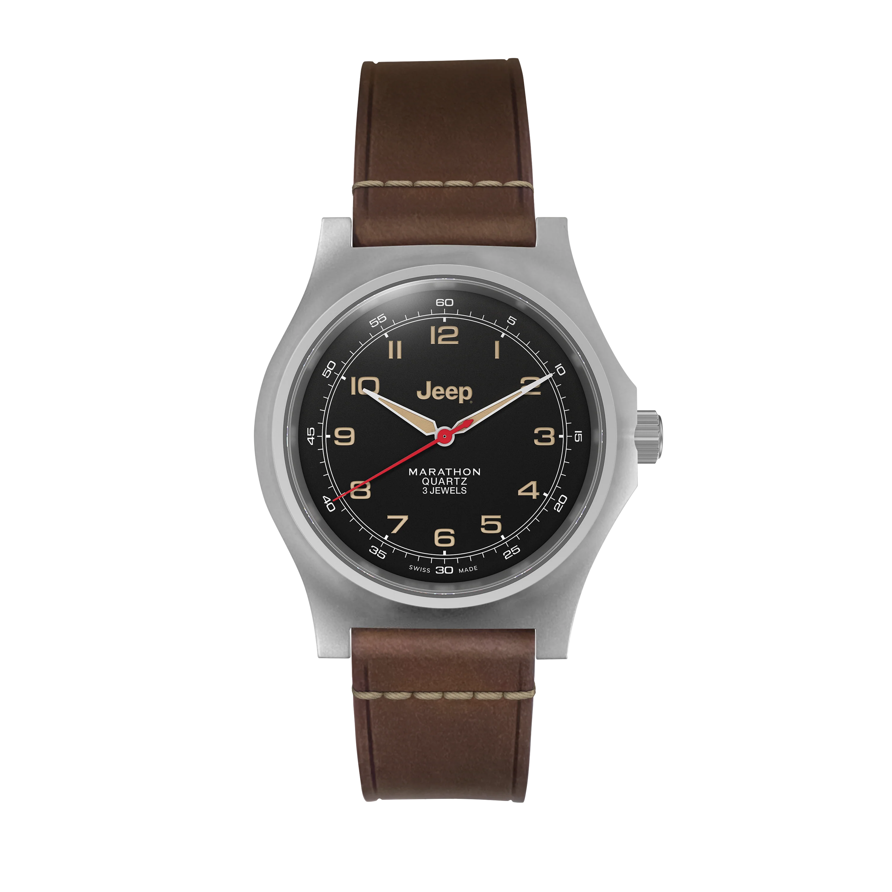 41mm JEEP WILLYS VINTAGE OFFICER'S QUARTZ COLOUR: SS/HERITAGE 3PC CRAZY HORSE LEATHER JEEP GPQ | Black Dial - Image 4