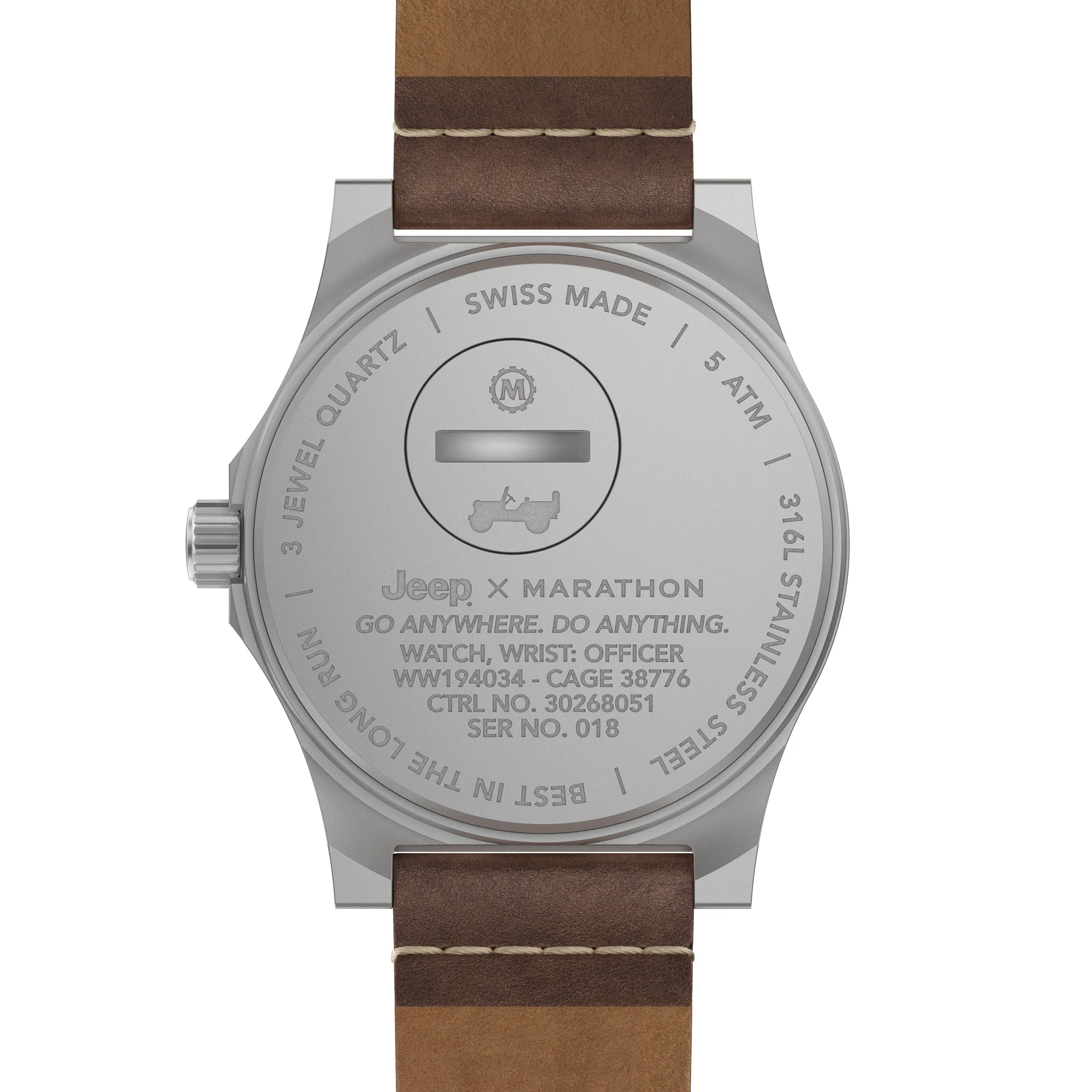41mm JEEP WILLYS VINTAGE OFFICER'S QUARTZ COLOUR: SS/HERITAGE 3PC CRAZY HORSE LEATHER JEEP GPQ | Black Dial - Image 6