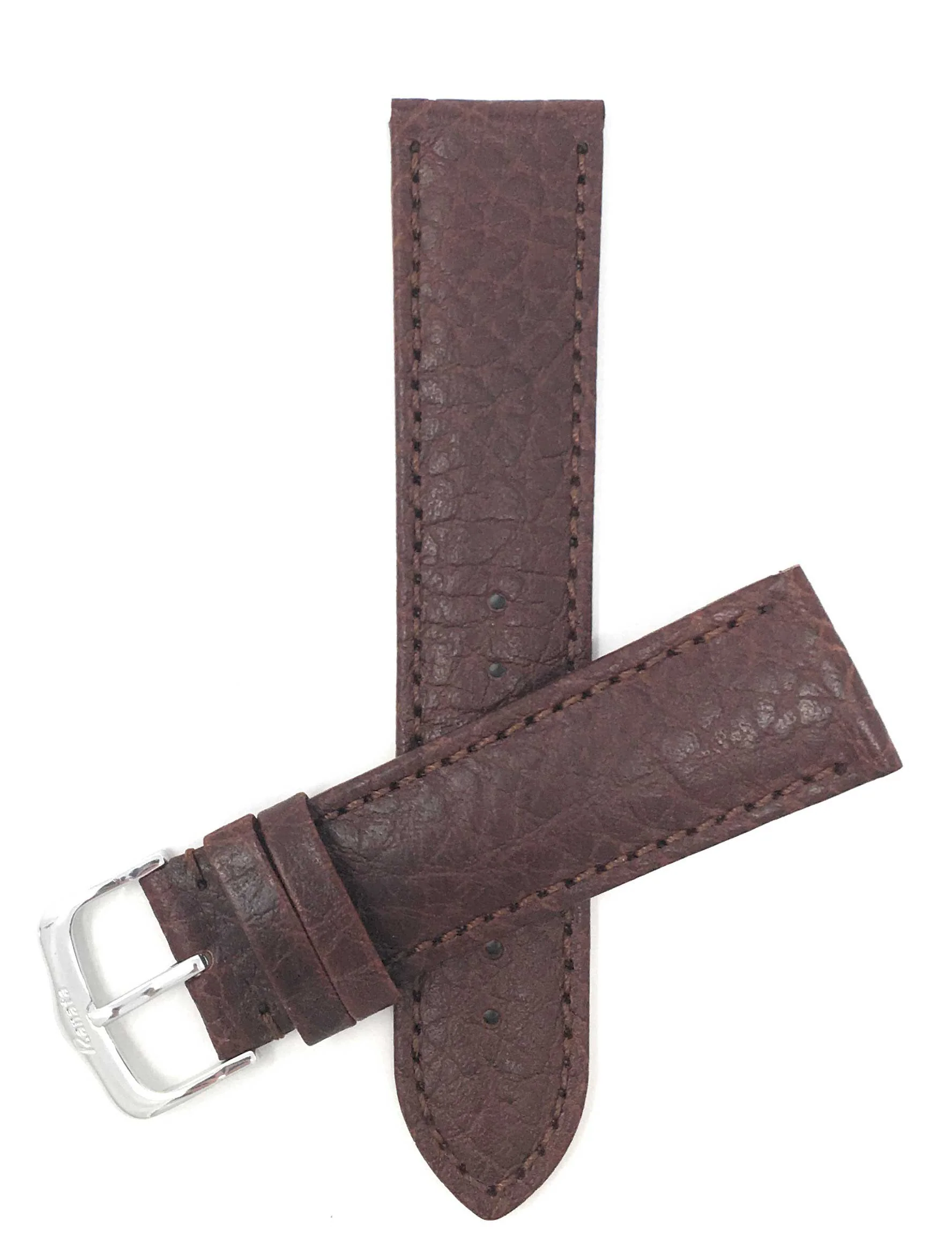 422 | 20mm Brown Italian Leather Watch Band - Buffalo Pattern - Semi-Padded 20mm / Brown / Silver Buckle | Dial