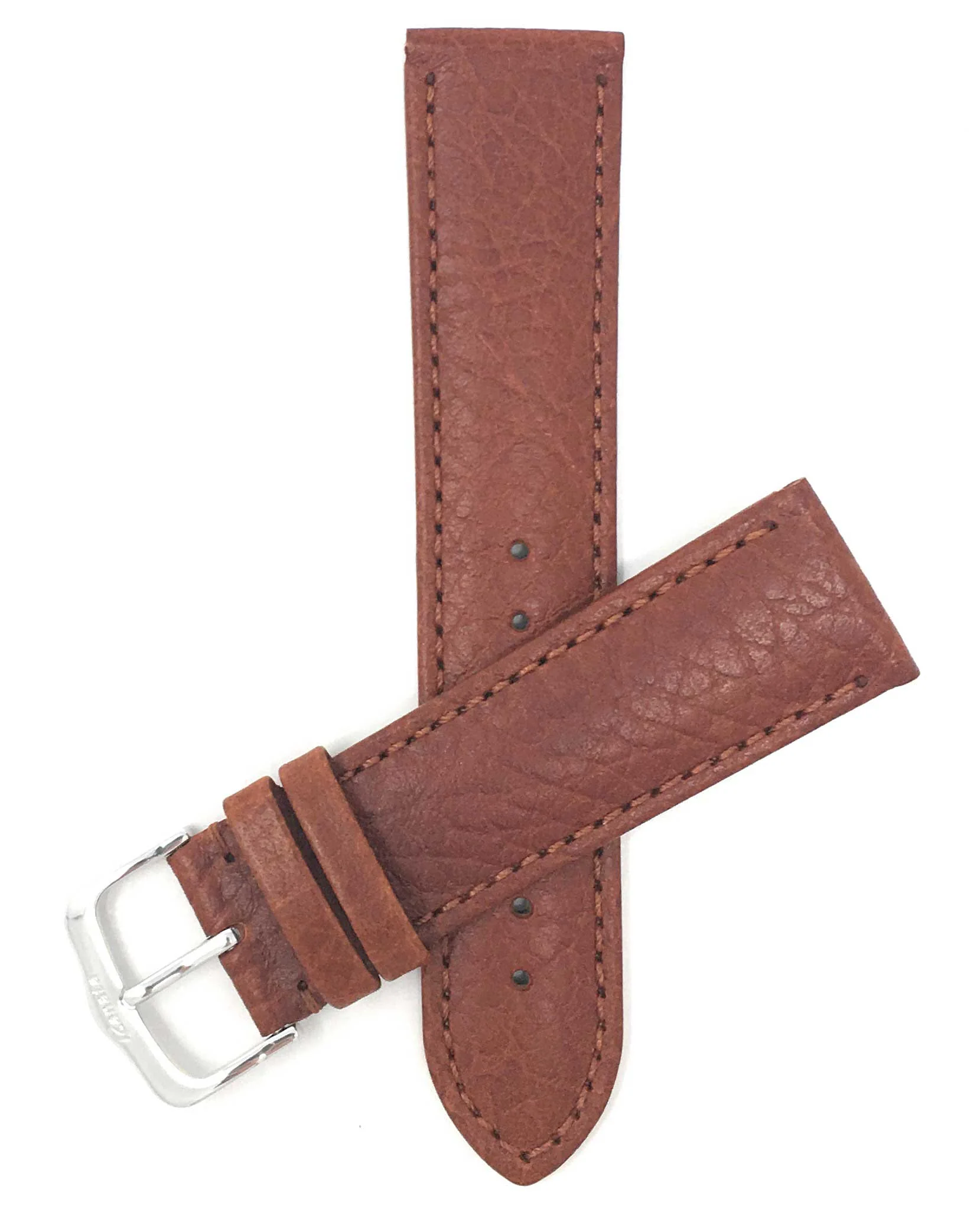 422 | 22mm Tan Italian Leather Watch Band - Buffalo Pattern - Semi-Padded 22mm / Tan / Silver Buckle | Dial