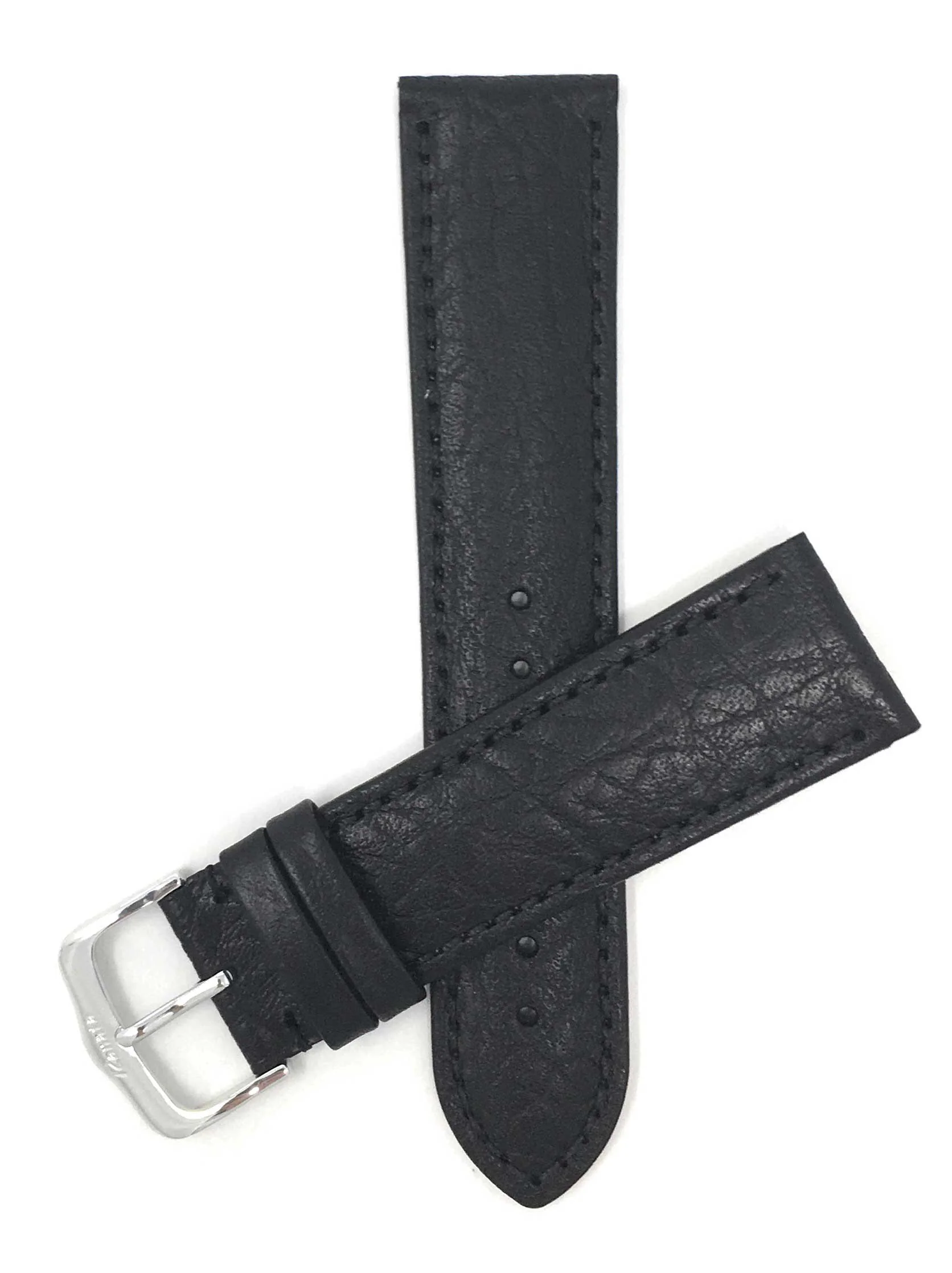 422 | 24mm Black Italian Leather Watch Band - Buffalo Pattern - Semi-Padded 24mm / Black / Silver Buckle | Dial