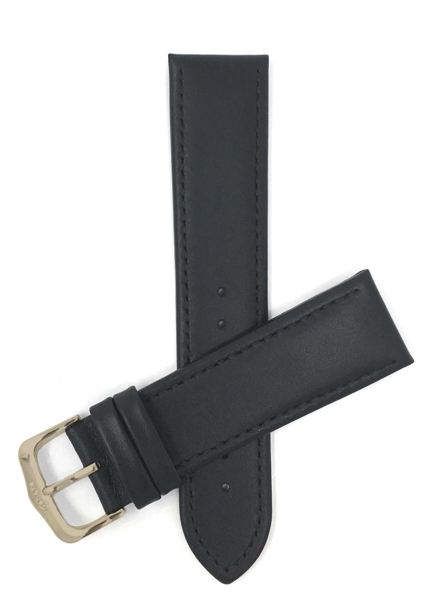 423 | 22mm Black Italian Leather Watch Band - Classic - Semi-Padded 22mm / Black / Gold Buckle | Dial