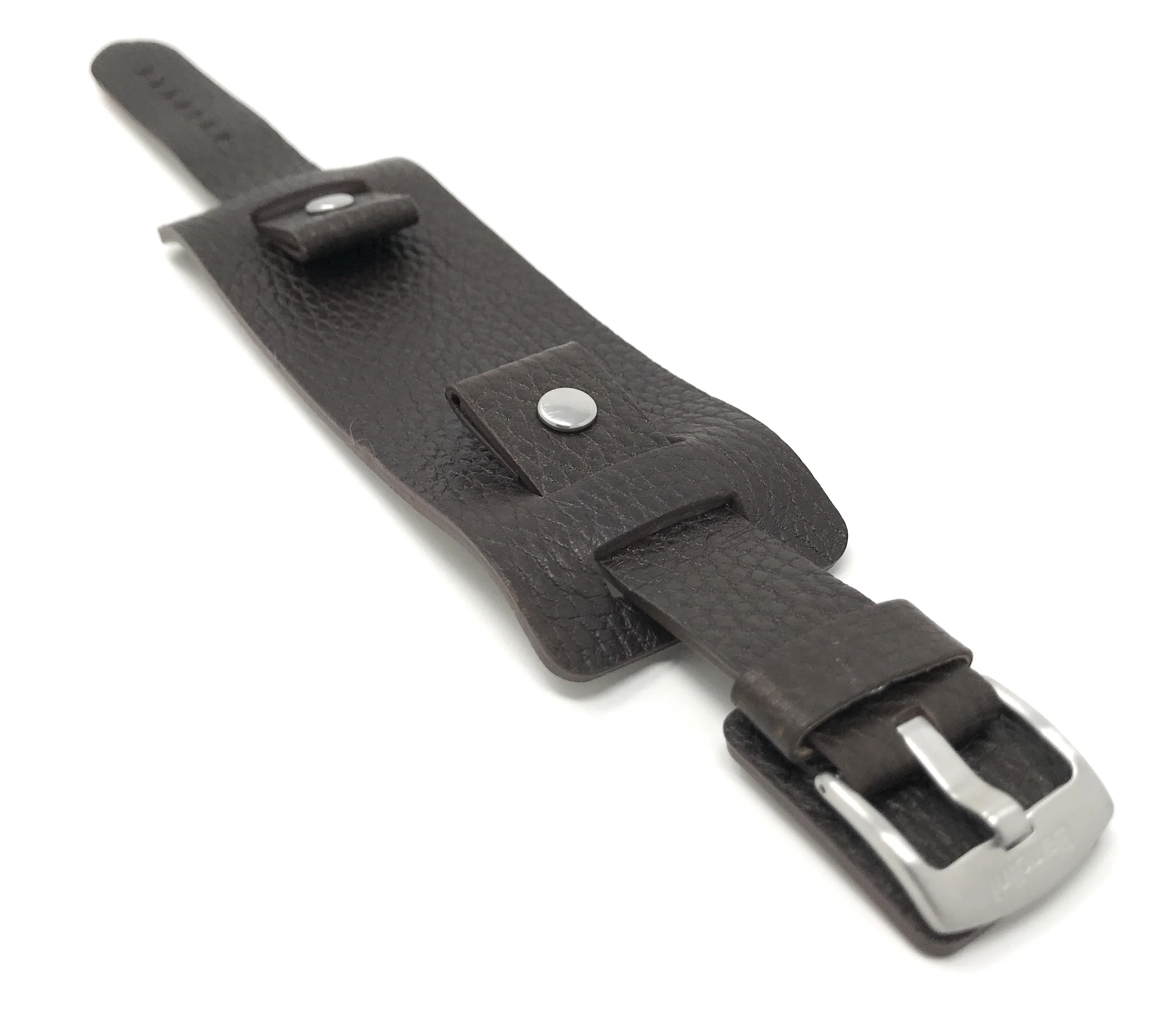 425 | 20mm Brown Mens Leather Band Wrist Cuff, Rectangular Bund Strap 20mm / Brown / Silver Buckle | Dial