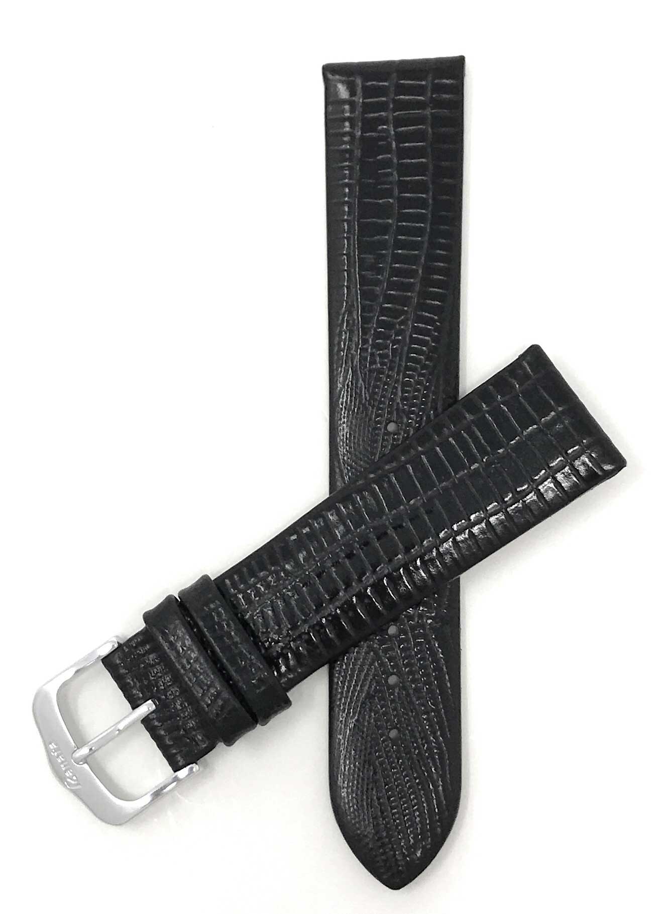 429 | 18mm Black Italian Leather Watch Band - Texas Teju Pattern - Padded 18mm / Black / Silver Buckle | Dial