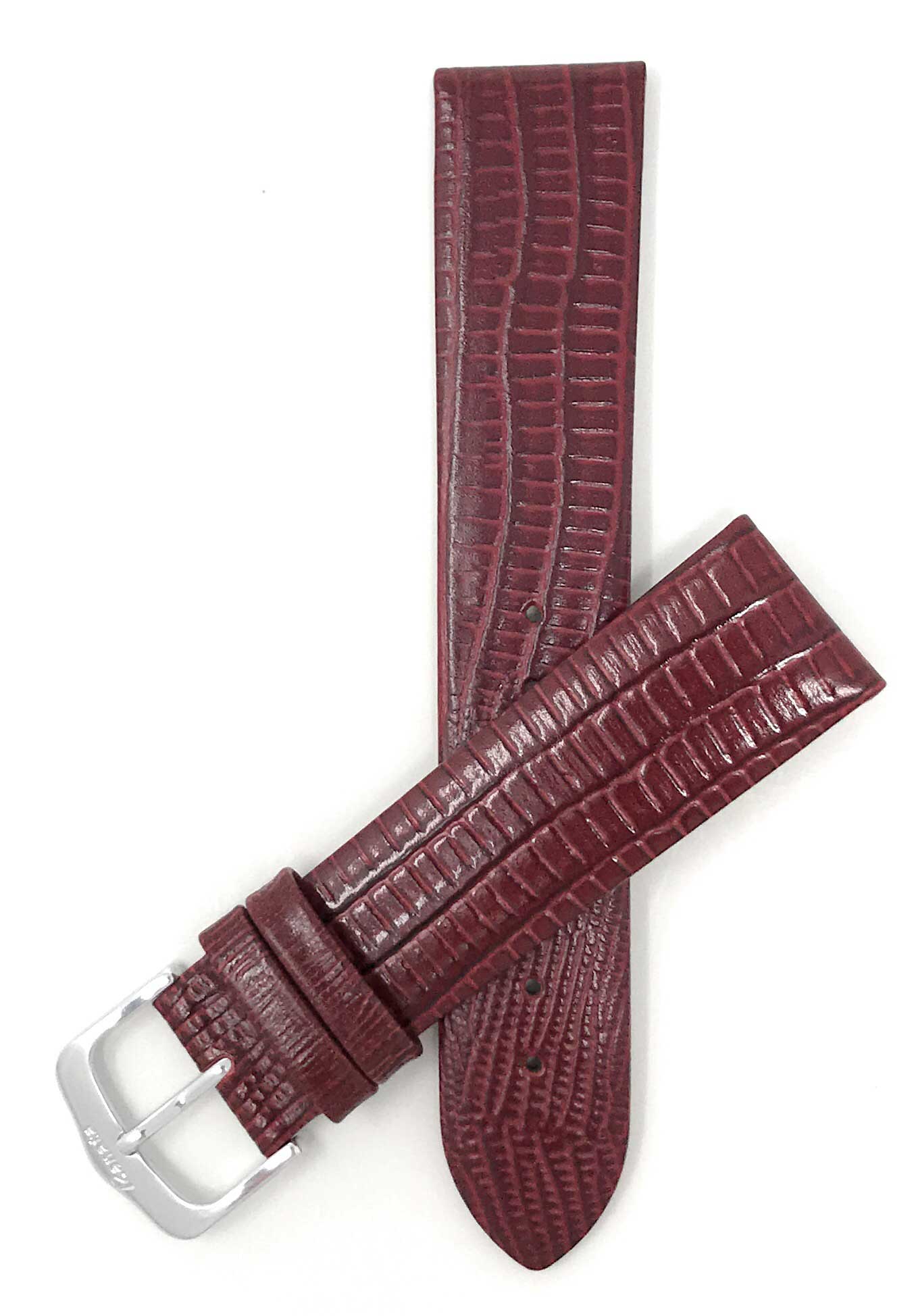 429 | 18mm Burgundy Italian Leather Watch Band - Texas Teju Pattern Pattern - Padded 18mm / Burgundy / Silver Buckle | Dial