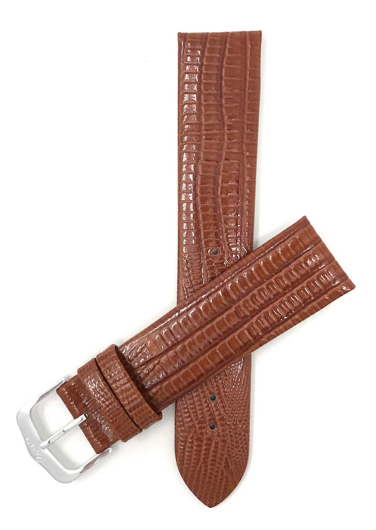 429 | 18mm Tan Italian Leather Watch Band - Texas Teju Pattern - Padded 18mm / Tan / Silver Buckle | Dial
