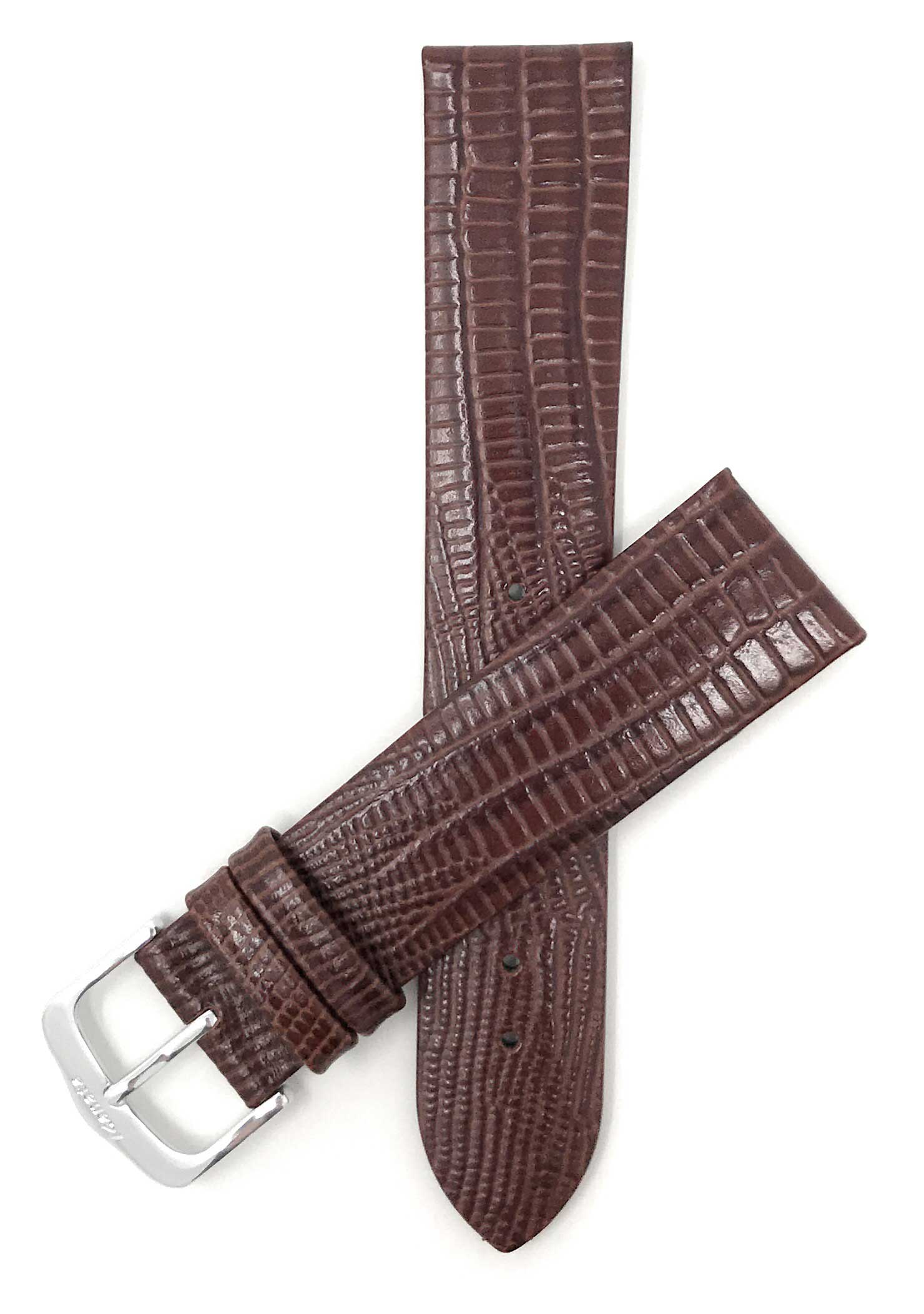 429 | 20mm Brown Italian Leather Watch Band - Texas Teju Pattern - Padded 20mm / Brown / Silver Buckle | Dial