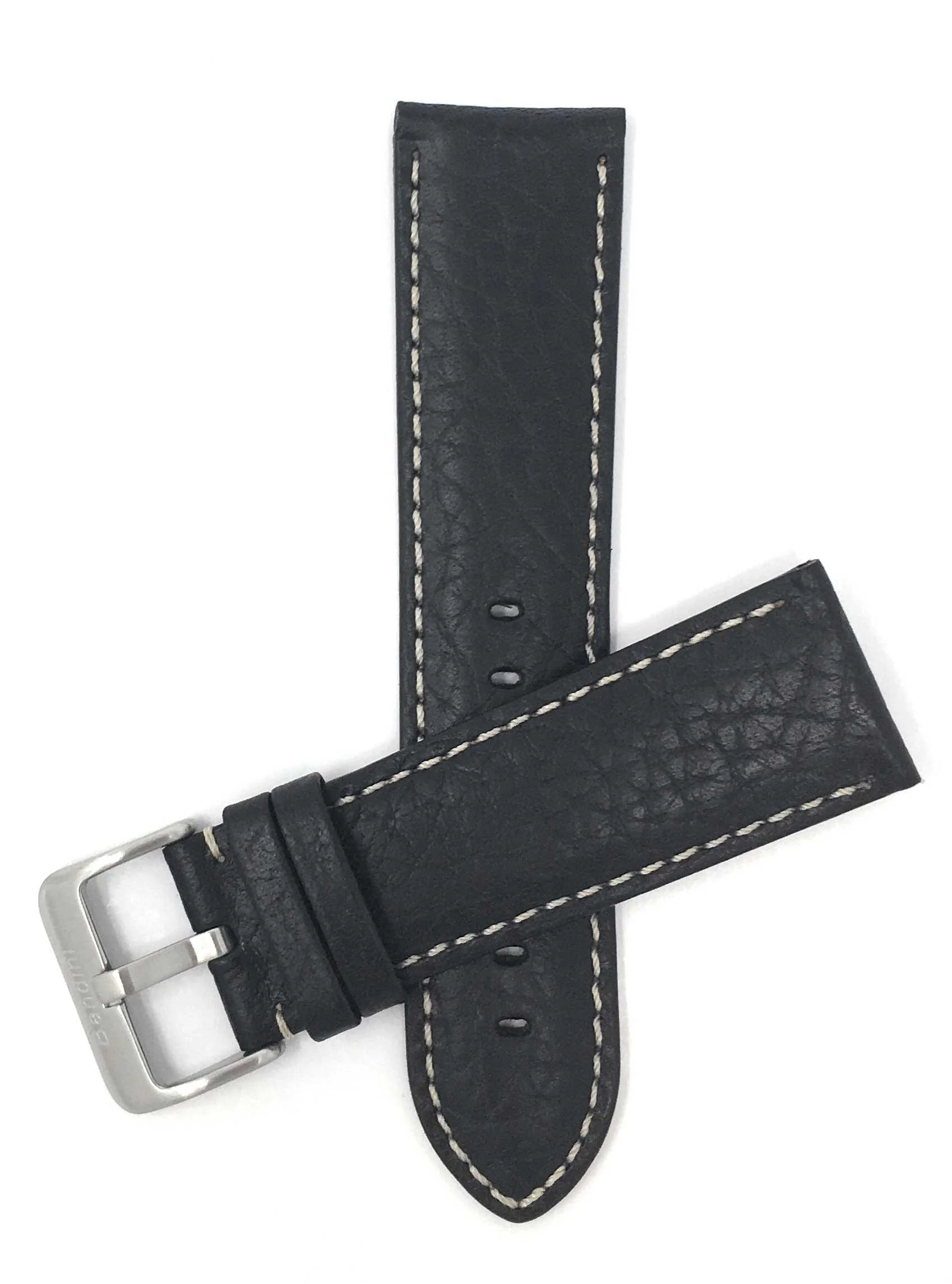 452 | 19mm Black Italian Leather Watch Band - Classic - Padded 19mm / Black / Silver Buckle | Dial