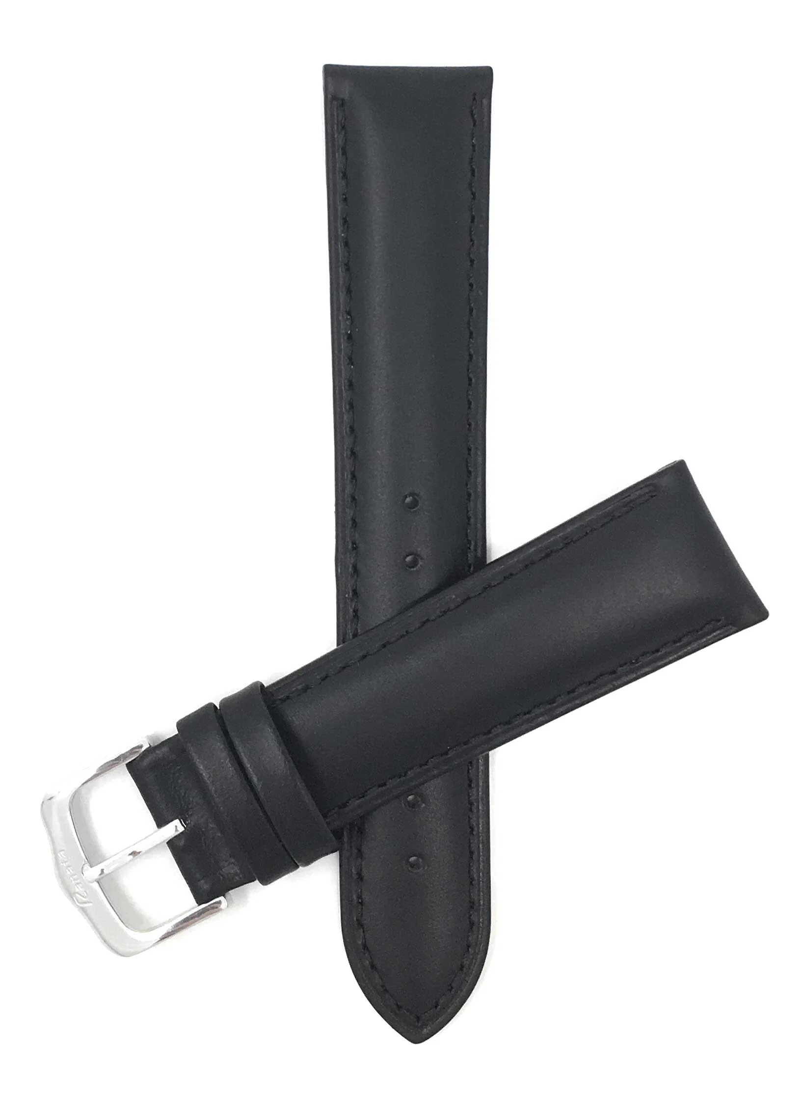 453 | 18mm Black Leather Watch Band - Classic - Padded 18mm / Black / Silver Buckle | Dial