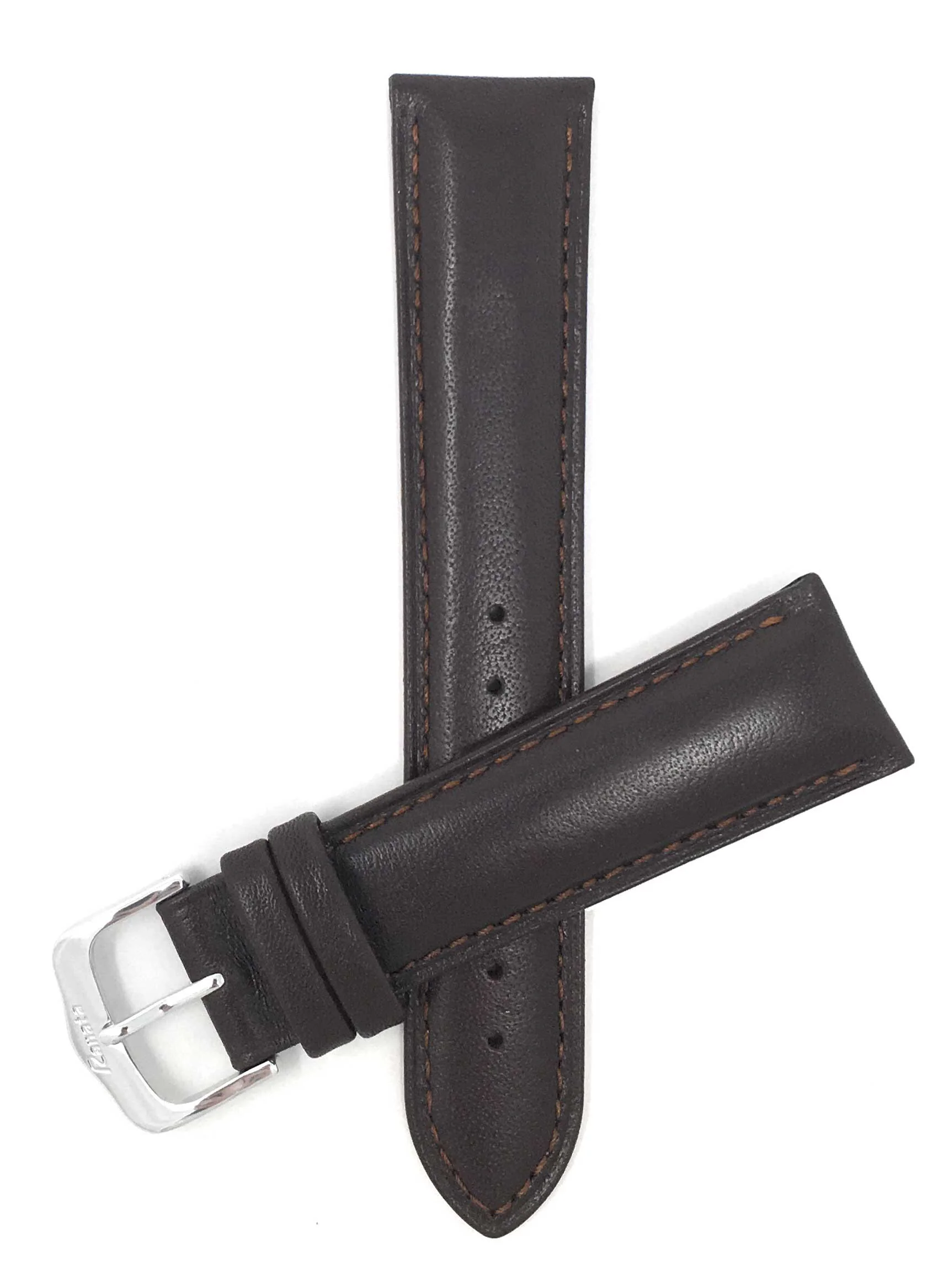453 | 22mm Brown Leather Watch Band - Classic - Padded 22mm / Brown / Silver Buckle | Dial
