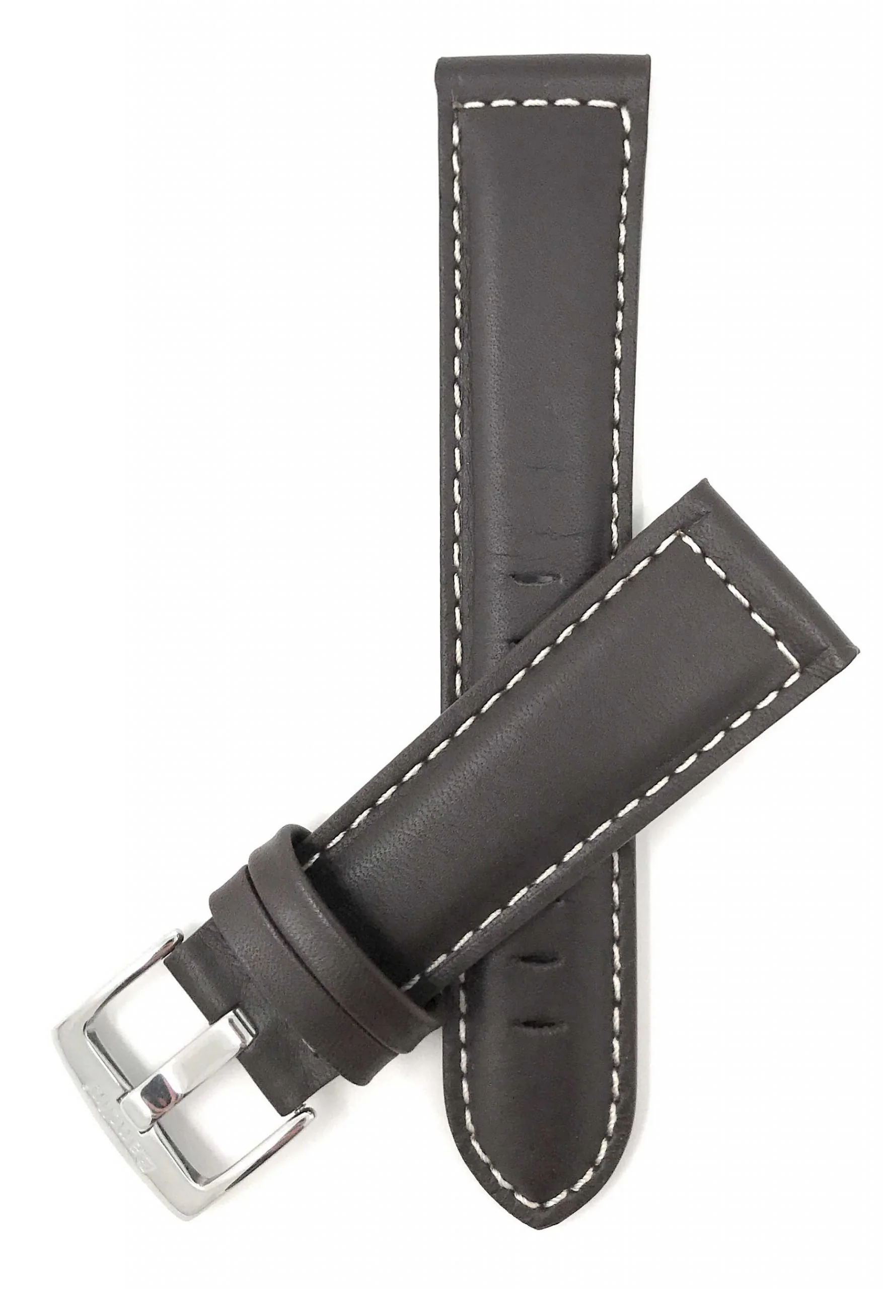 500s | 26mm Brown Italian Leather Watch Band - Classic - Padded - White Stitch 26mm / Brown / Silver Buckle | Dial