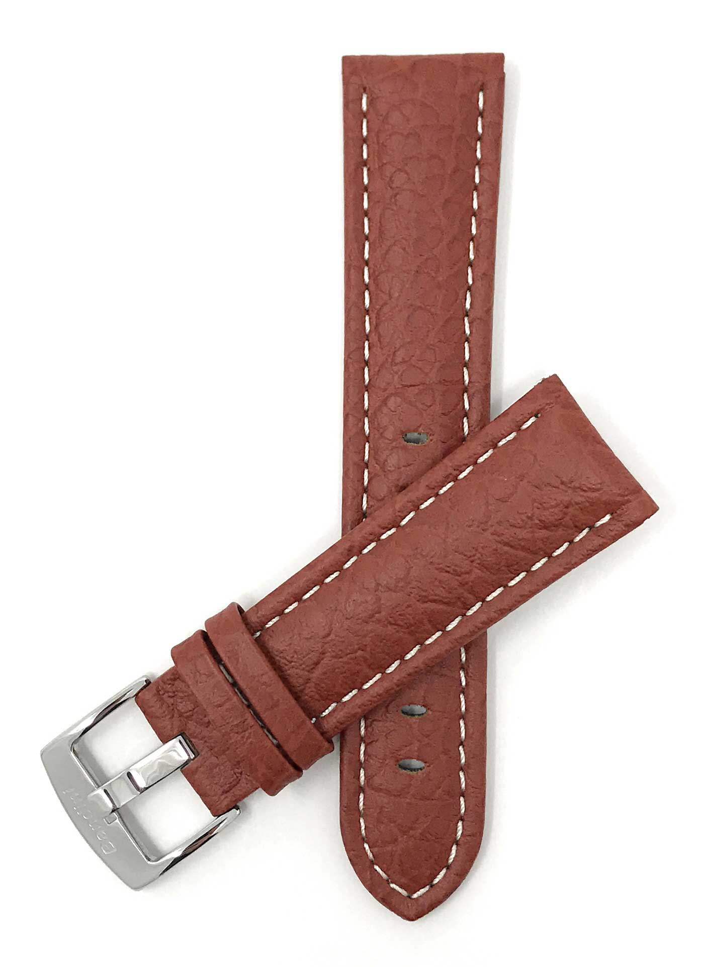 502 | 20mm Tan Italian Leather Watch Band - Buffalo Pattern - Padded 20mm / Tan / Silver Buckle | Dial