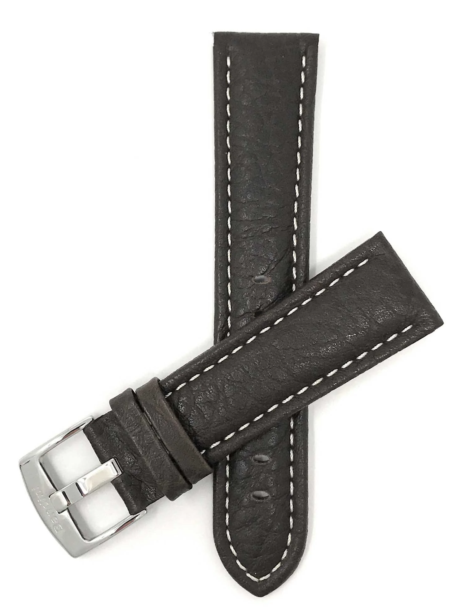 502 | 22mm Brown Italian Leather Watch Band - Buffalo Pattern - Padded 22mm / Brown / Silver Buckle | Dial