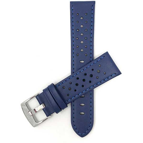 503 | Blue 20mm Mens Leather Rally Strap, Perforated Racing Watch Band 20mm / Blue | Dial