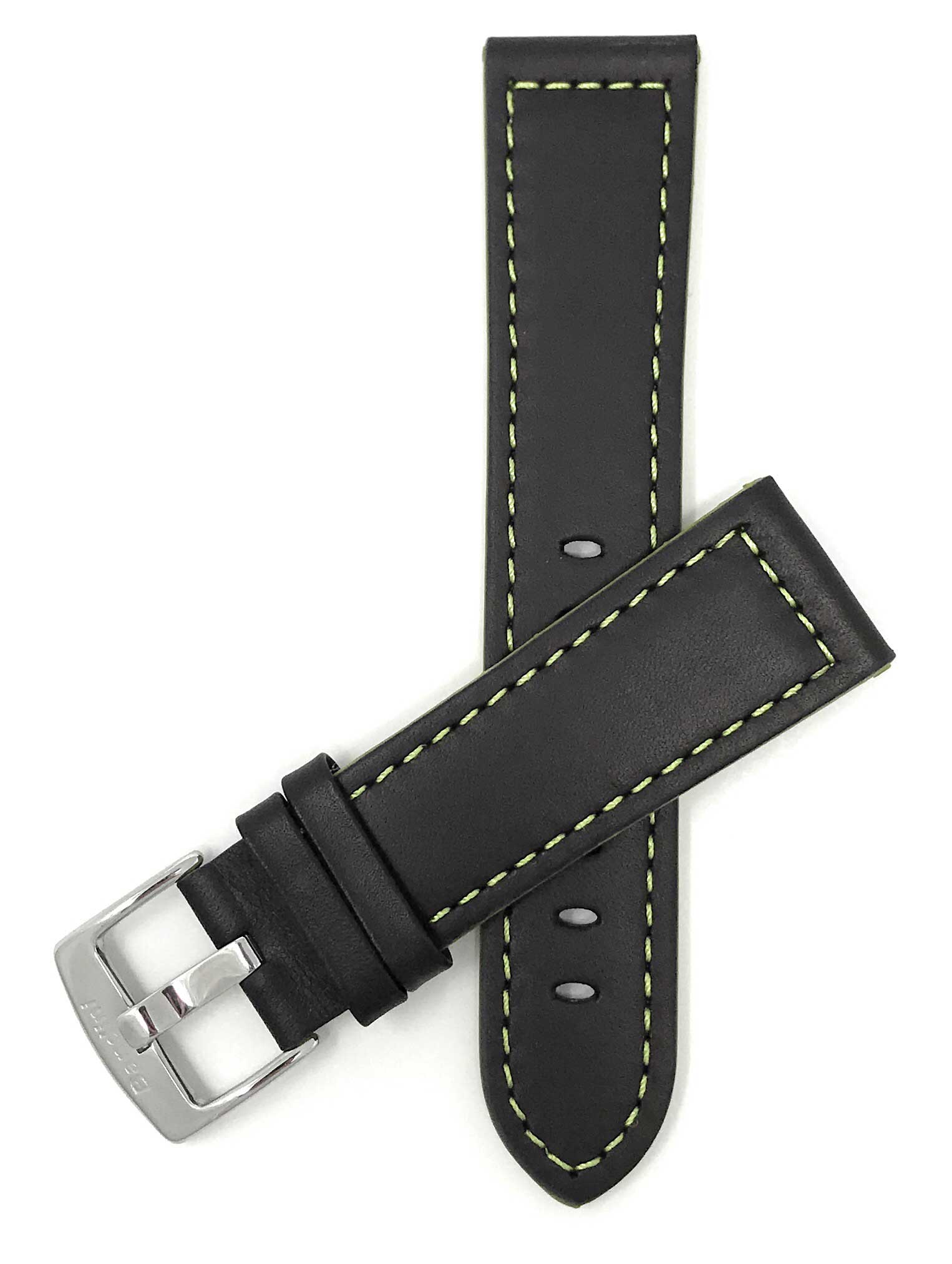 506 | 18mm Black / Green Italian Leather Watch Band - Racer - Padded 18mm / Black / Green / Silver Buckle | Dial