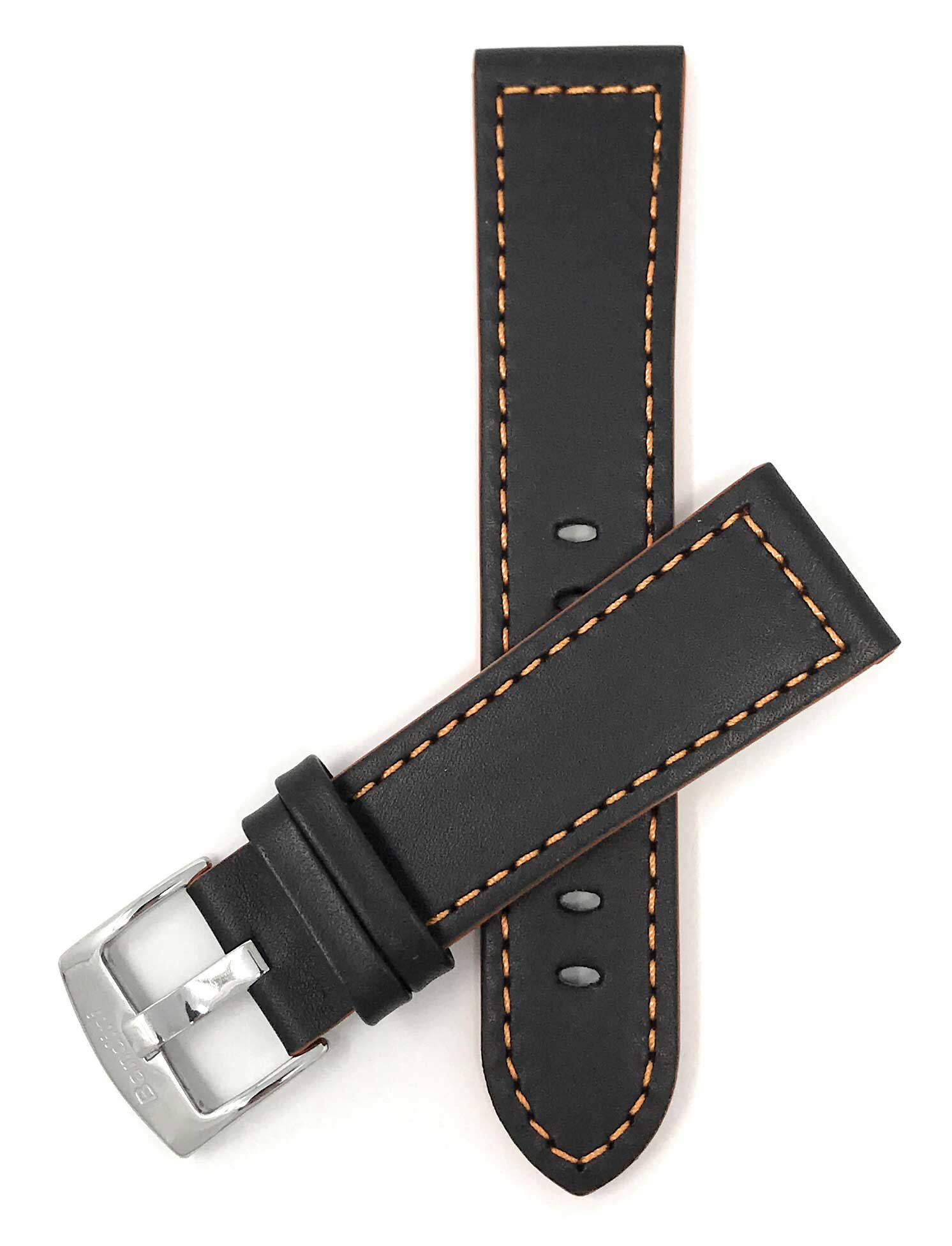 506 | 18mm Black / Orange Italian Leather Watch Band - Racer - Padded 18mm / Black / Orange / Silver Buckle | Dial