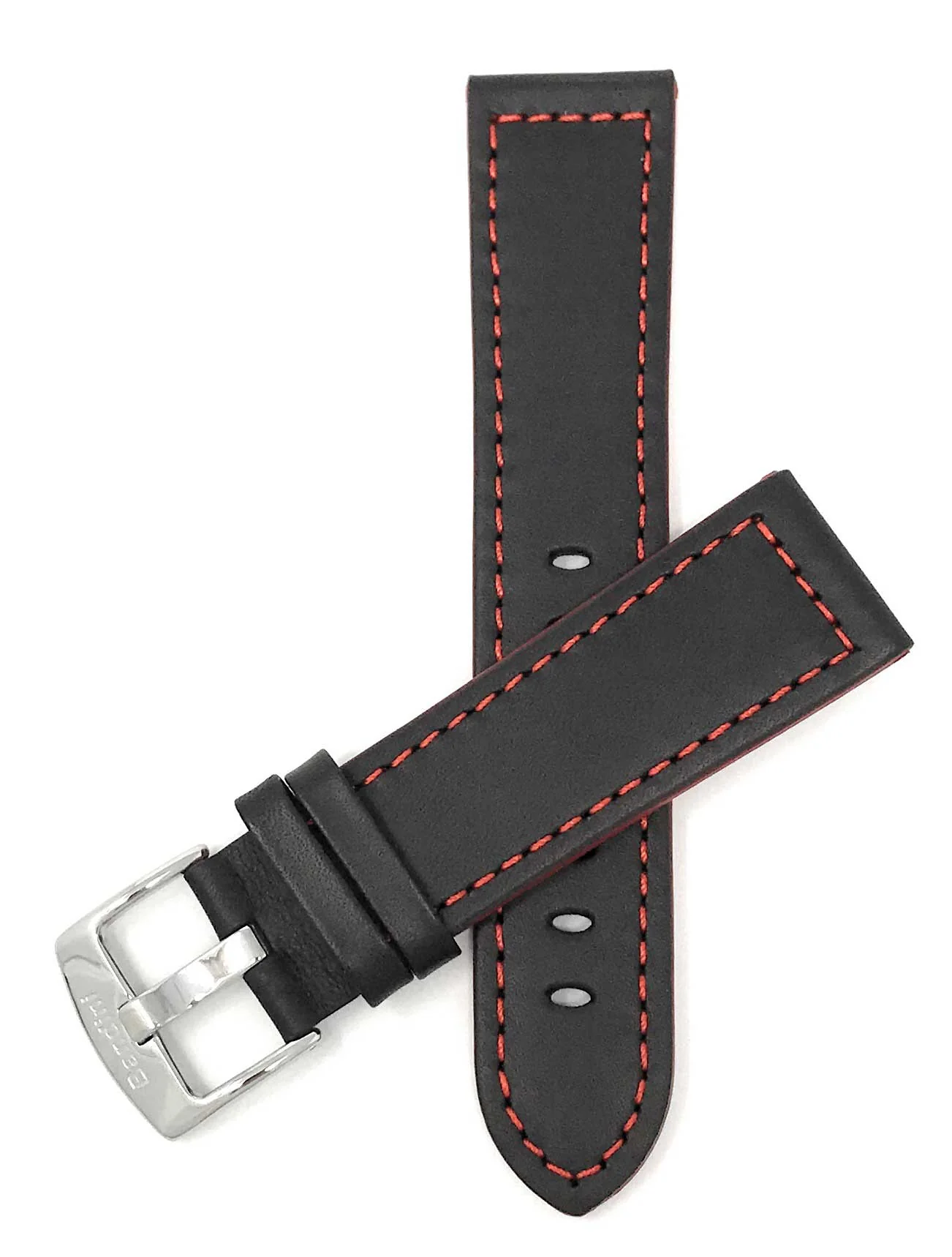 506 | 22mm Black / Red Italian Leather Watch Band - Racer - Padded 22mm / Black / Red / Silver Buckle | Dial