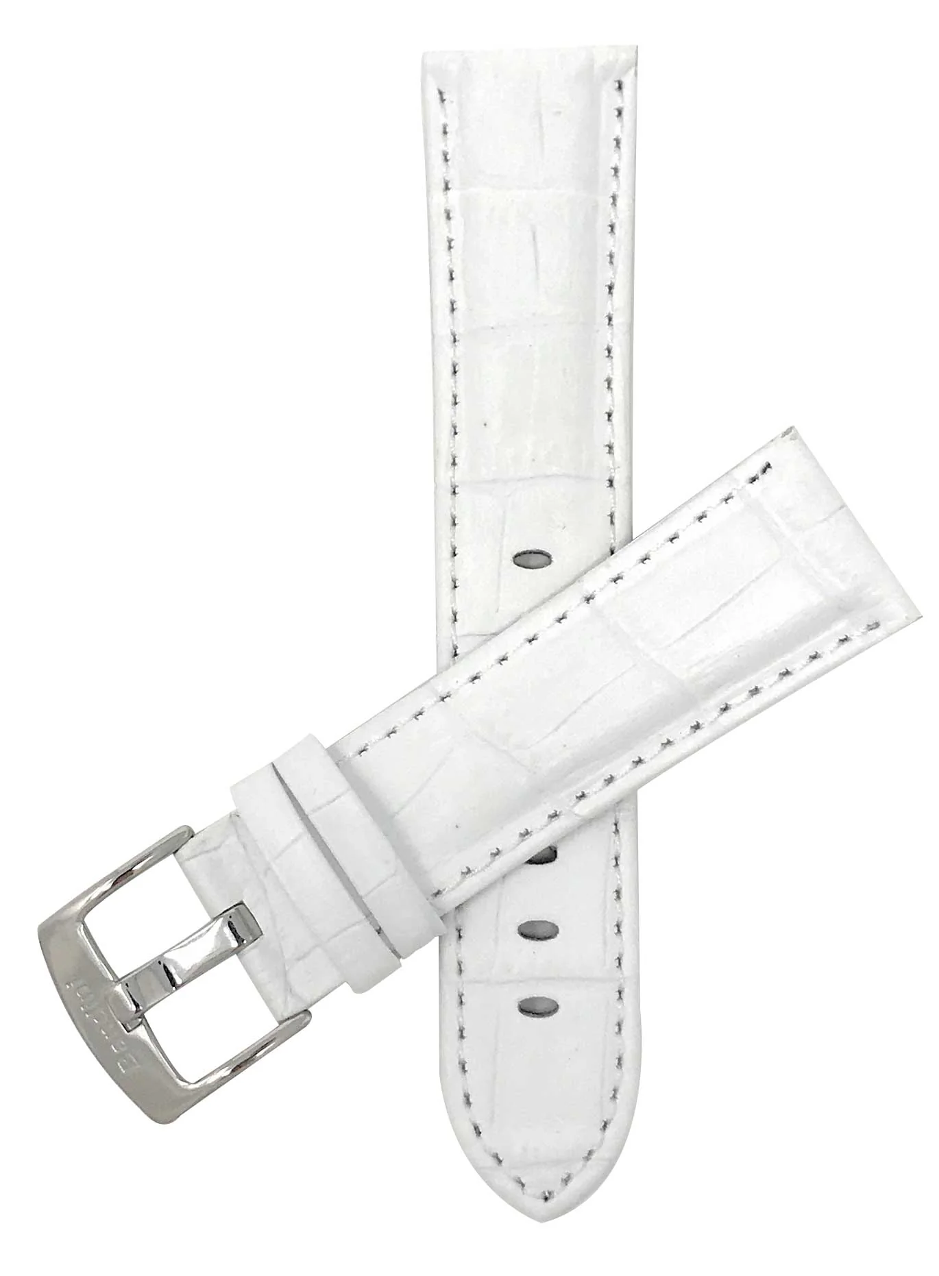 508 | 18mm White Italian Leather Watch Band - Alligator Pattern - Semi-Padded 18mm / White / Silver Buckle | Dial