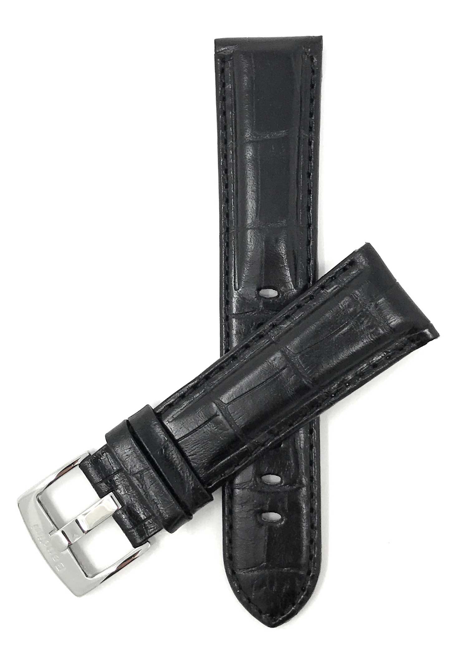 508 | 24mm Black Italian Leather Watch Band - Alligator Pattern, Semi-Padded 24mm / Black / Silver Buckle | Dial