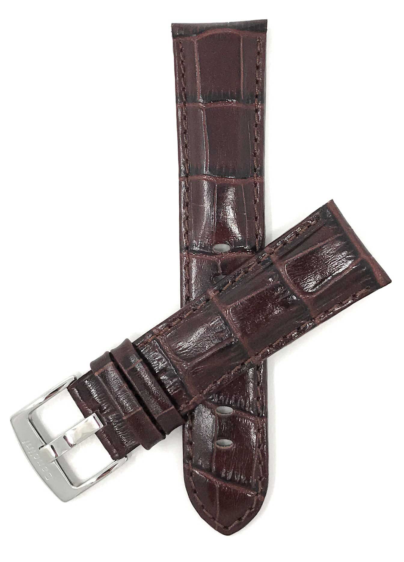 508 | 30mm Brown Italian Leather Watch Band - Alligator Pattern - Semi-Padded 30mm / Brown / Silver Buckle | Dial