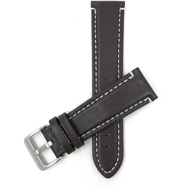 850s | 24mm Brown Mens Waterproof Leather Watch Straps, White Stitch 24mm / Brown / Silver Buckle | Dial