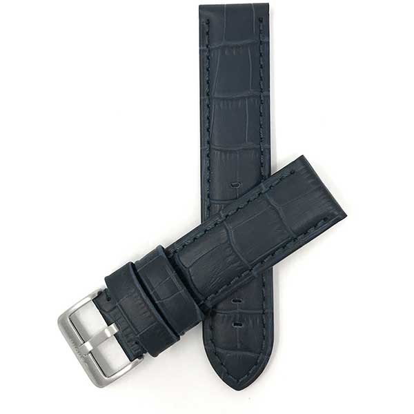 855 | 24mm Marine Blue Mens Waterproof Leather Watch Bands, Alligator Pattern 24mm / Marine Blue / Silver Buckle | Dial