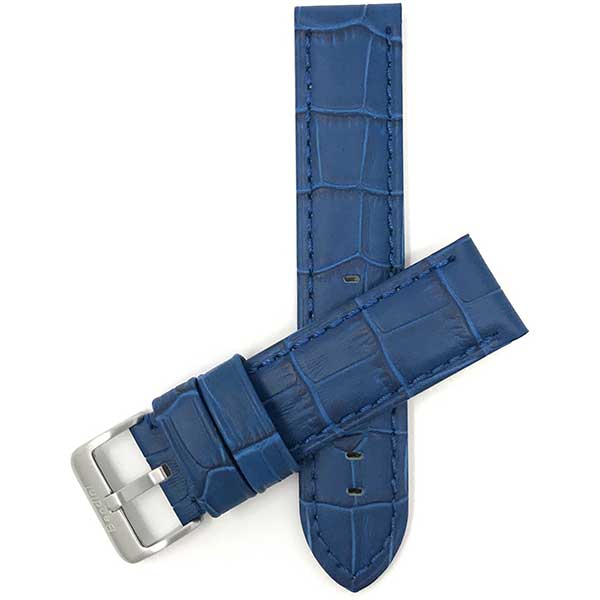 855 | 24mm Royal Blue Mens Waterproof Leather Watch Bands, Alligator Pattern 24mm / Royal Blue / Silver Buckle | Dial